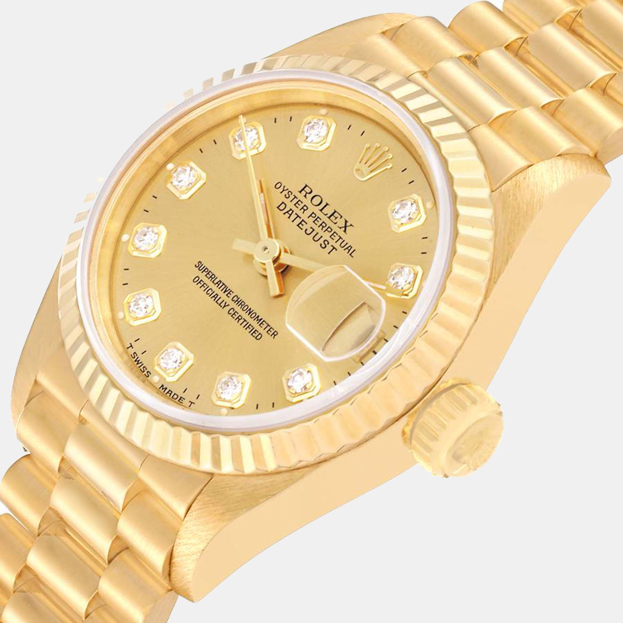 

Rolex Datejust President Yellow Gold Diamond Dial Ladies Watch 69178 26 mm