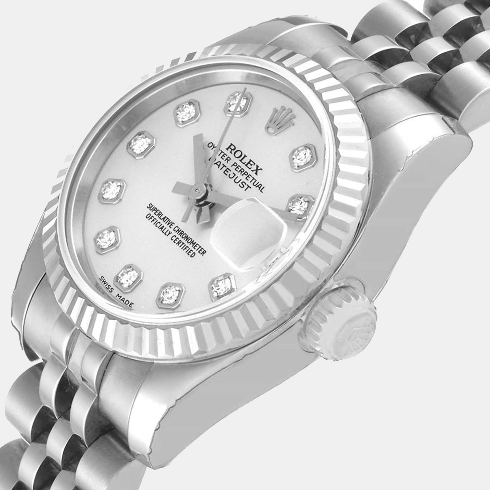 

Rolex Datejust Steel White Gold Diamond Dial Ladies Watch 179174 Unworn NOS 26 mm, Silver