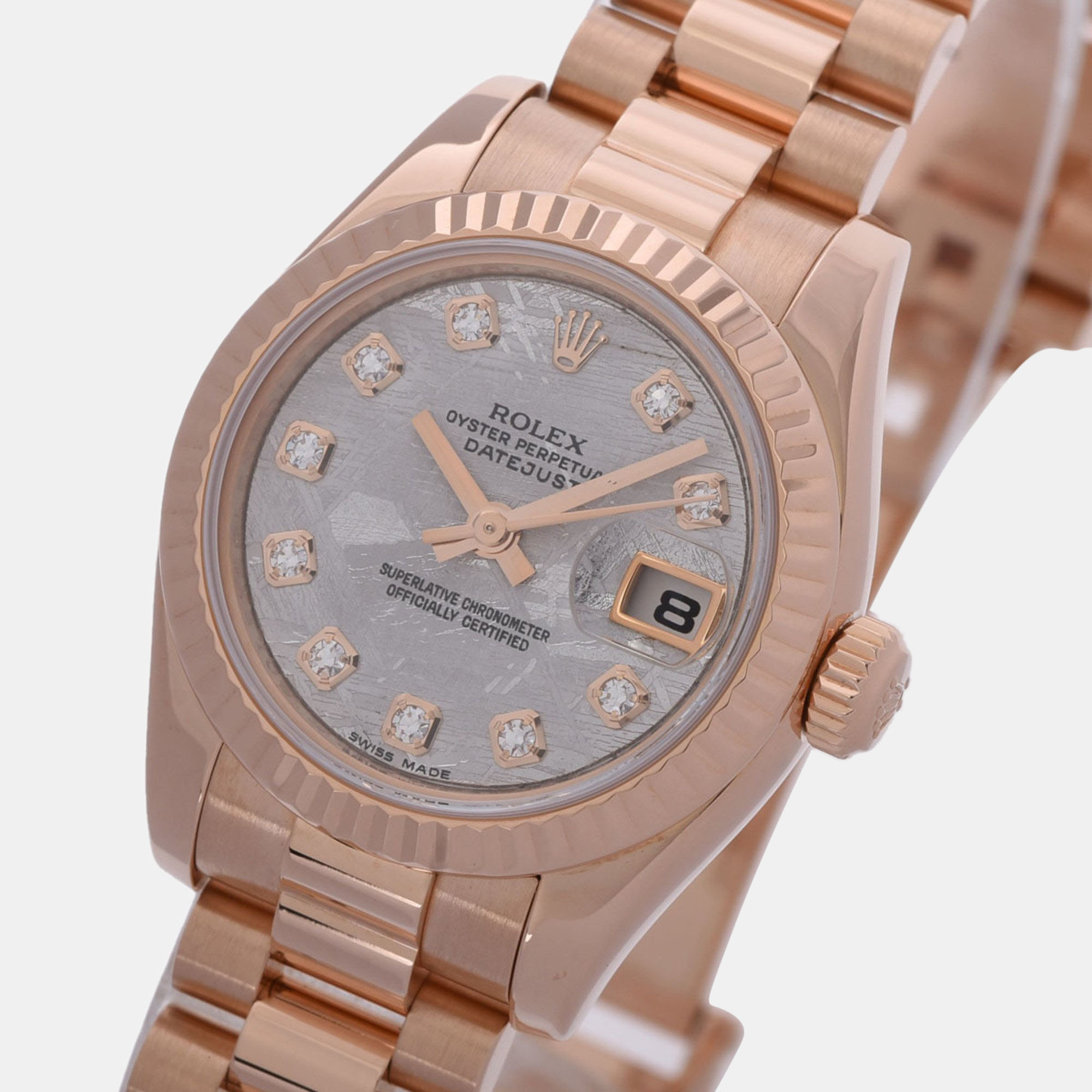 

Rolex White Diamond 18k Rose Gold Datejust 179175 Automatic Women's Wristwatch 25 mm