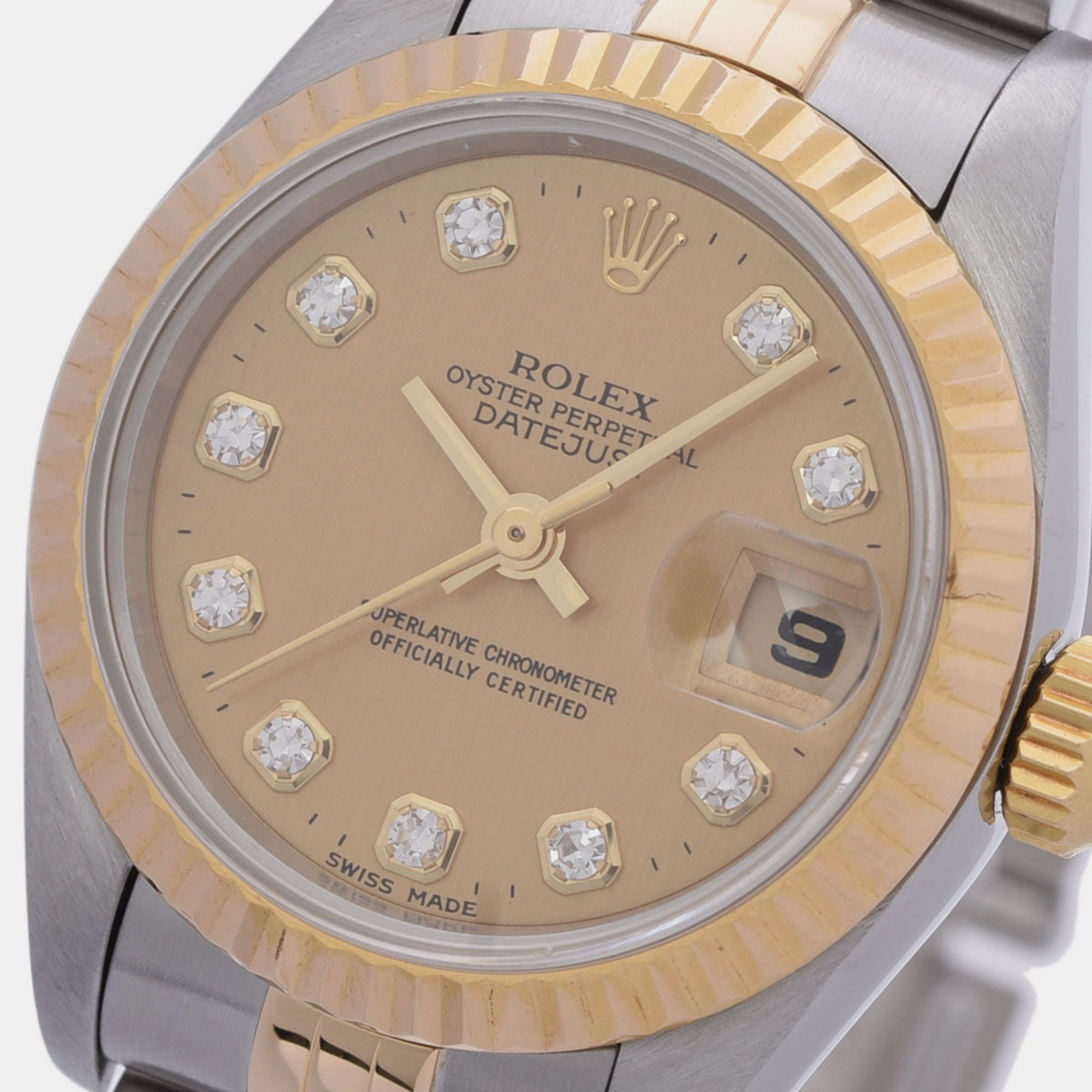 

Rolex Champagne Diamond 18k Yellow Gold And Stainless Steel Datejust 69173 Automatic Women's Wristwatch 26 mm