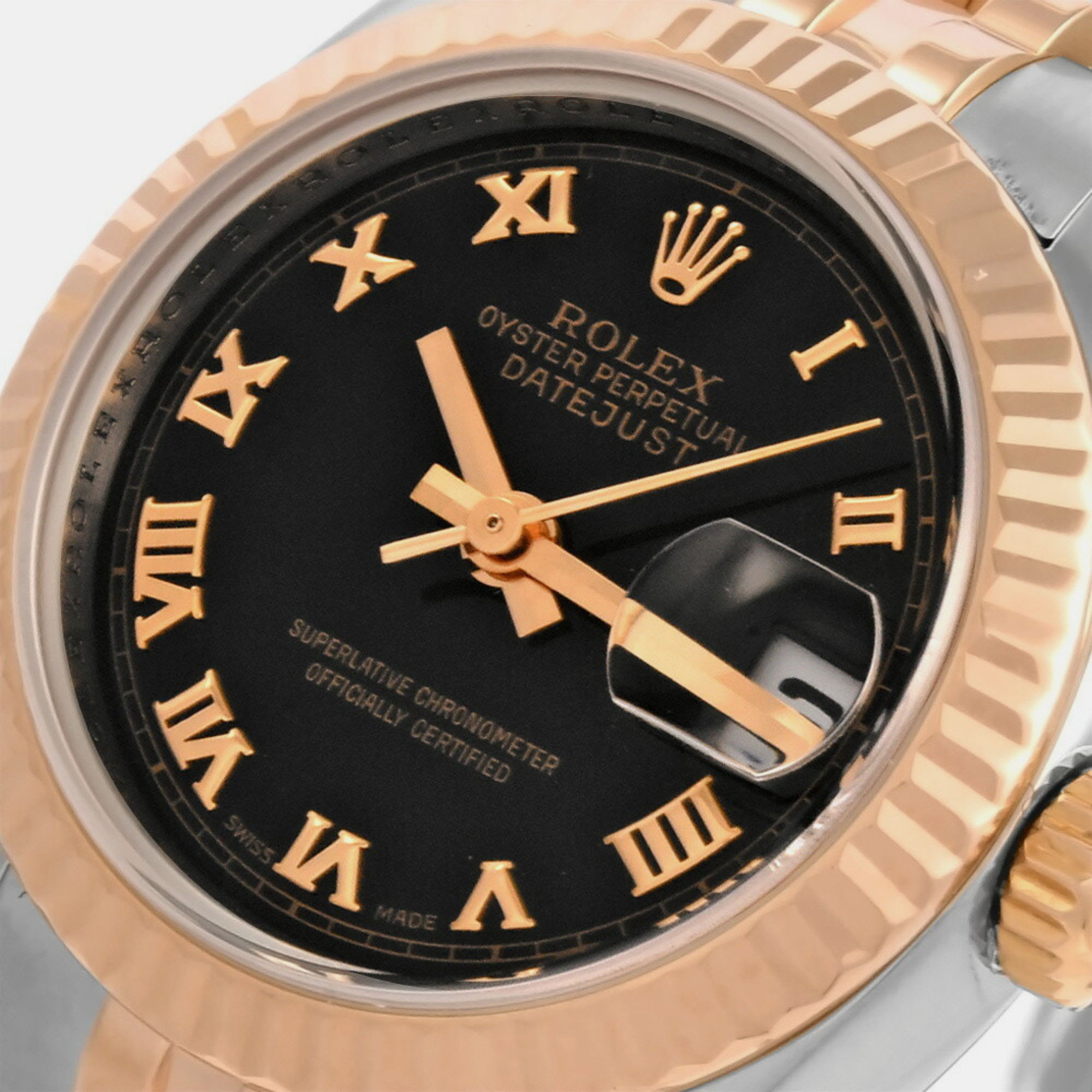 

Rolex Black 18k Rose Gold And Stainless Steel Datejust 179171 Automatic Women's Wristwatch 26 mm