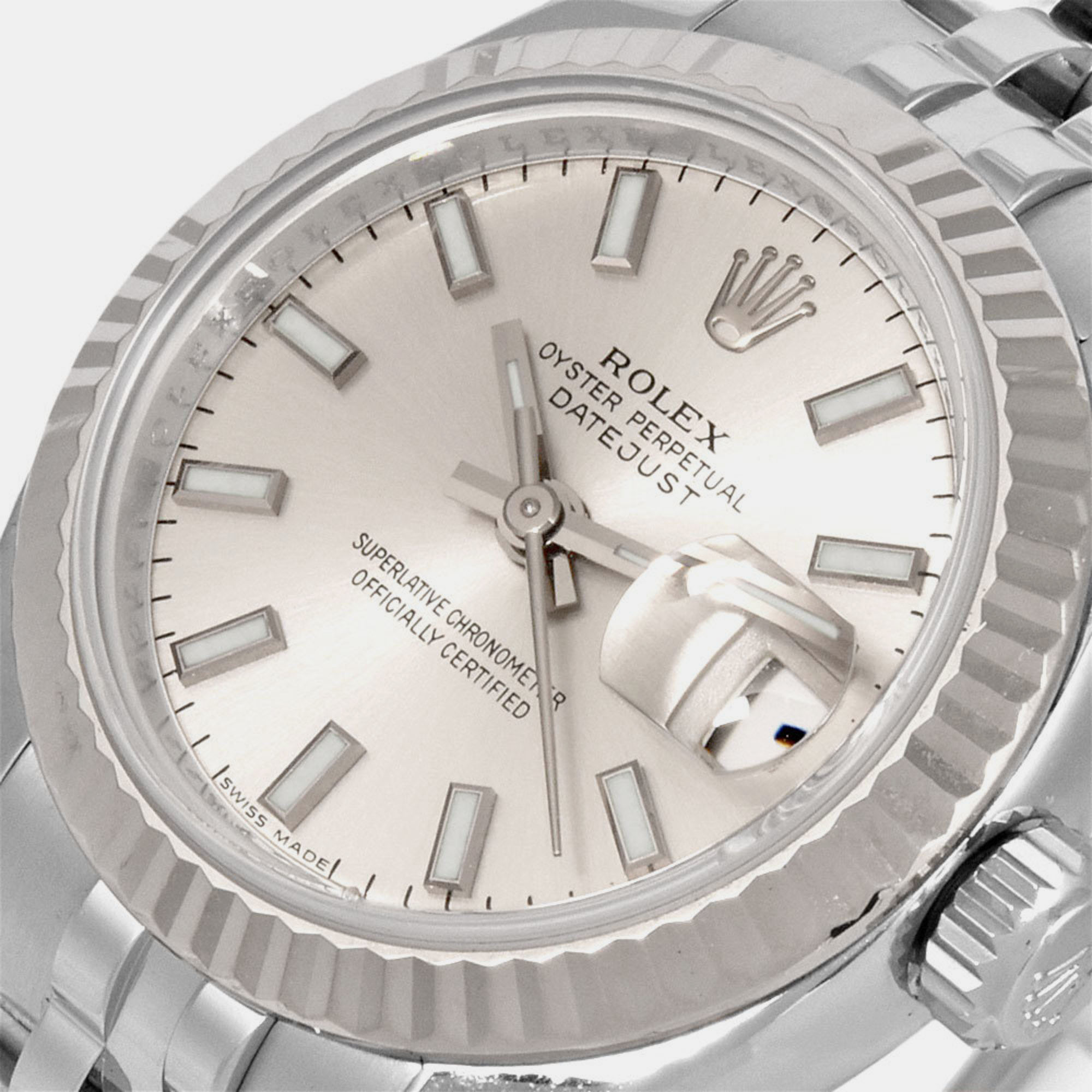 

Rolex Silver 18k White Gold And Stainless Steel Datejust 179174 Automatic Women's Wristwatch 26 mm
