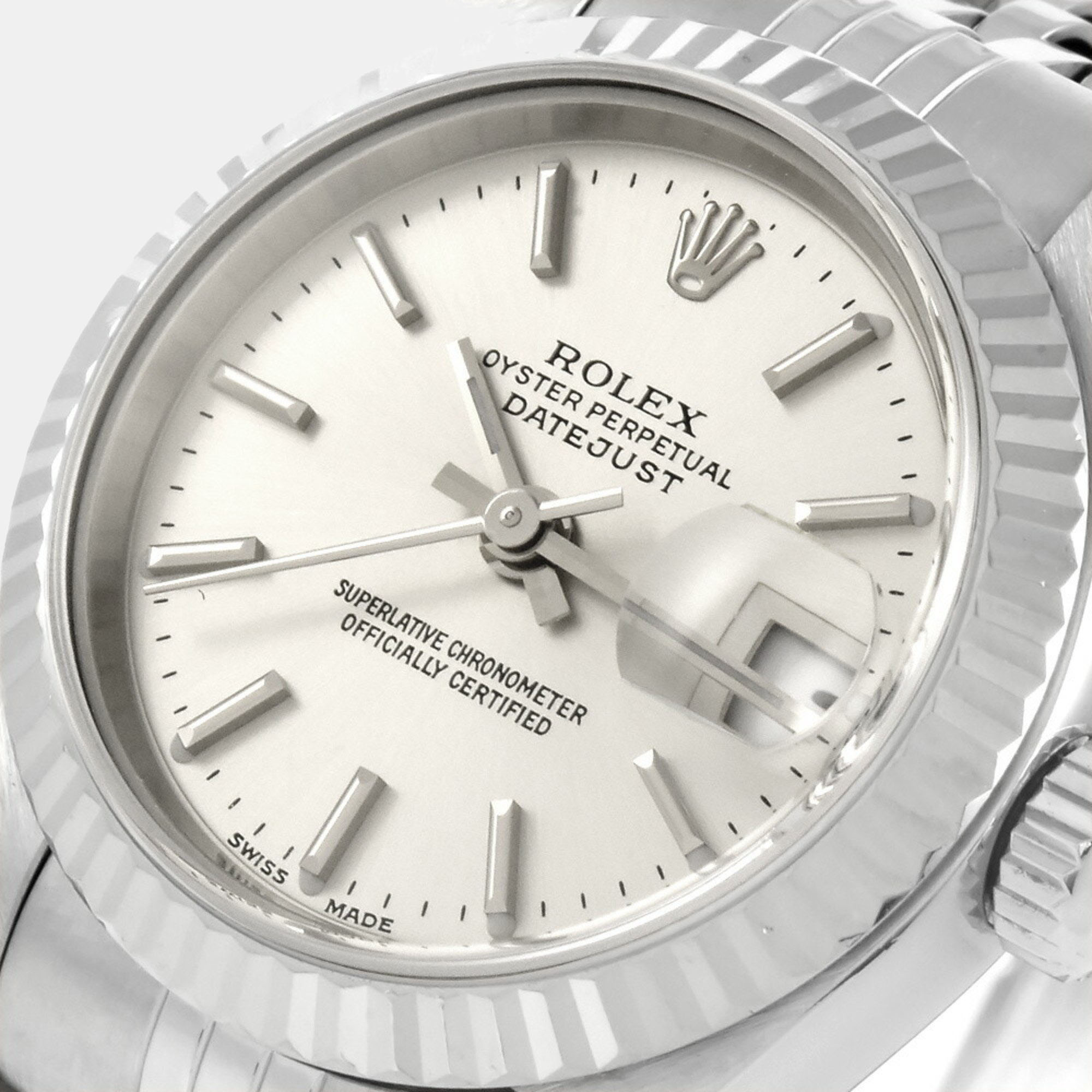 

Rolex Silver 18k White Gold And Stainless Steel Datejust 79174 Automatic Women's Wristwatch 26 mm