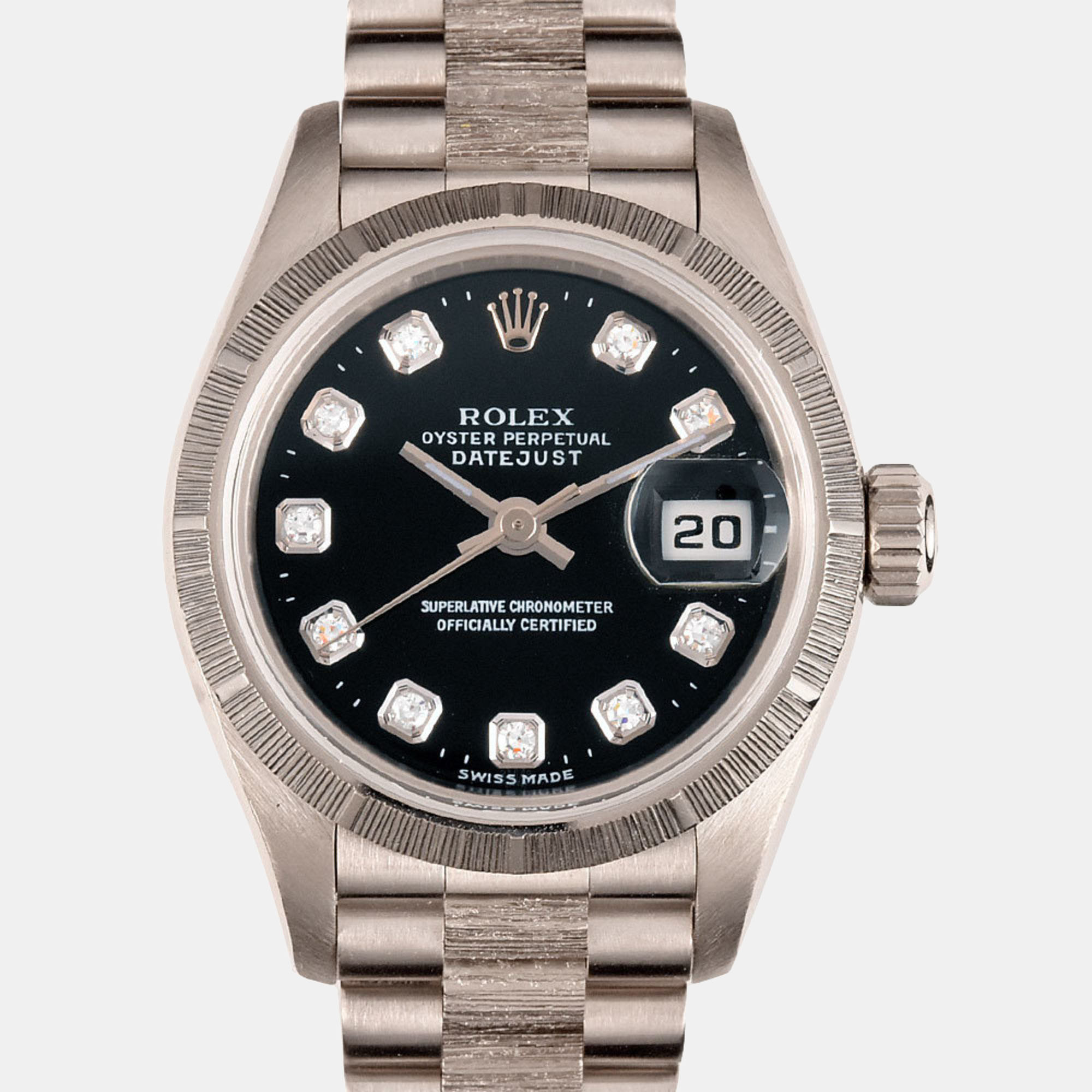 Pre-owned Rolex Black Diamond 18k White Gold Datejust 79279 Automatic Women's Wristwatch 26 Mm