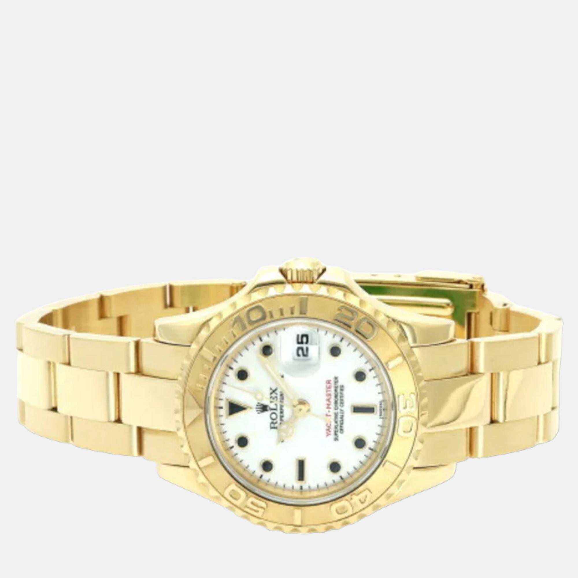 

Rolex White 18k Yellow Gold Yacht-Master 69628 Automatic Women's Wristwatch 29 mm