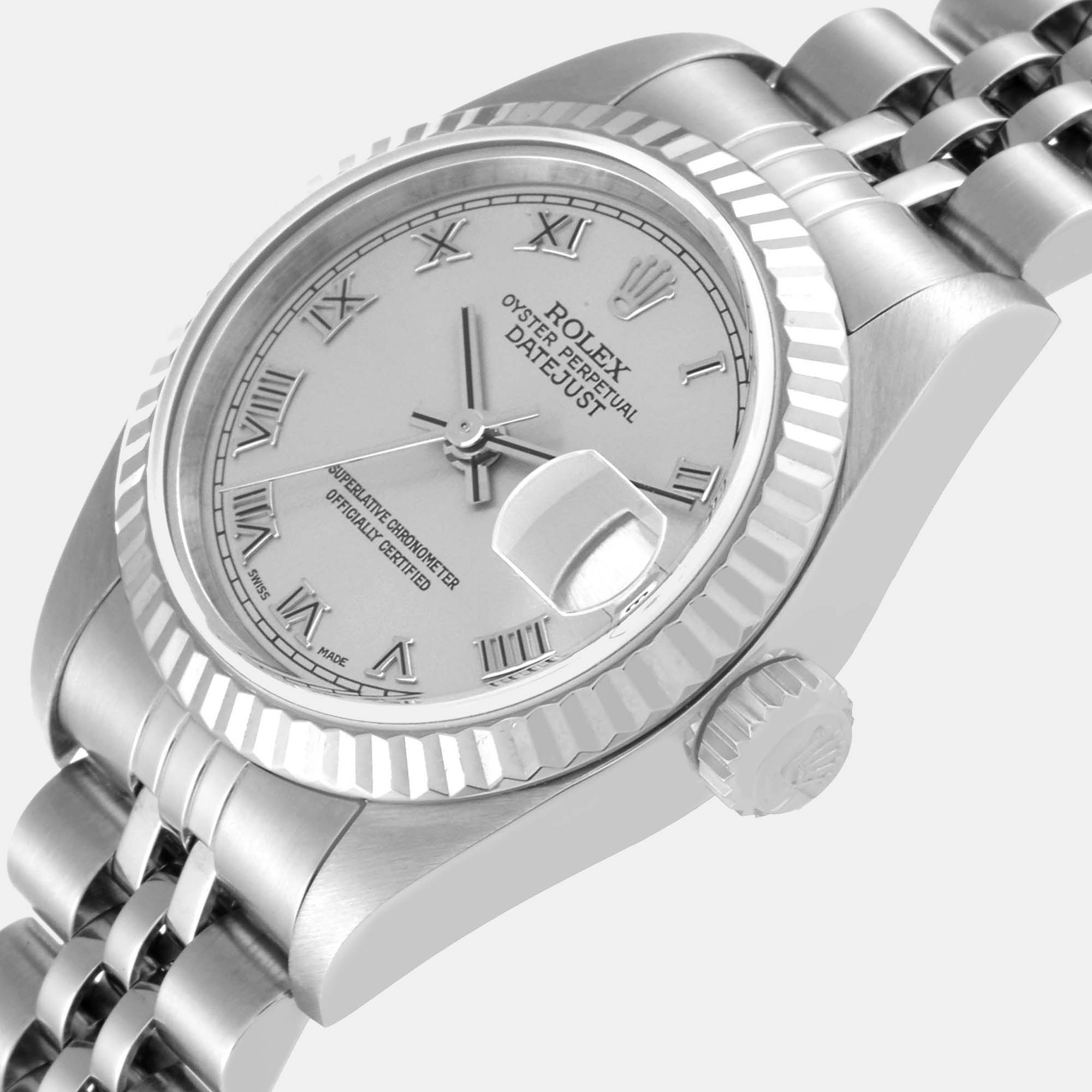 

Rolex Datejust White Gold Silver Roman Dial Steel Ladies Watch 79174 26 mm