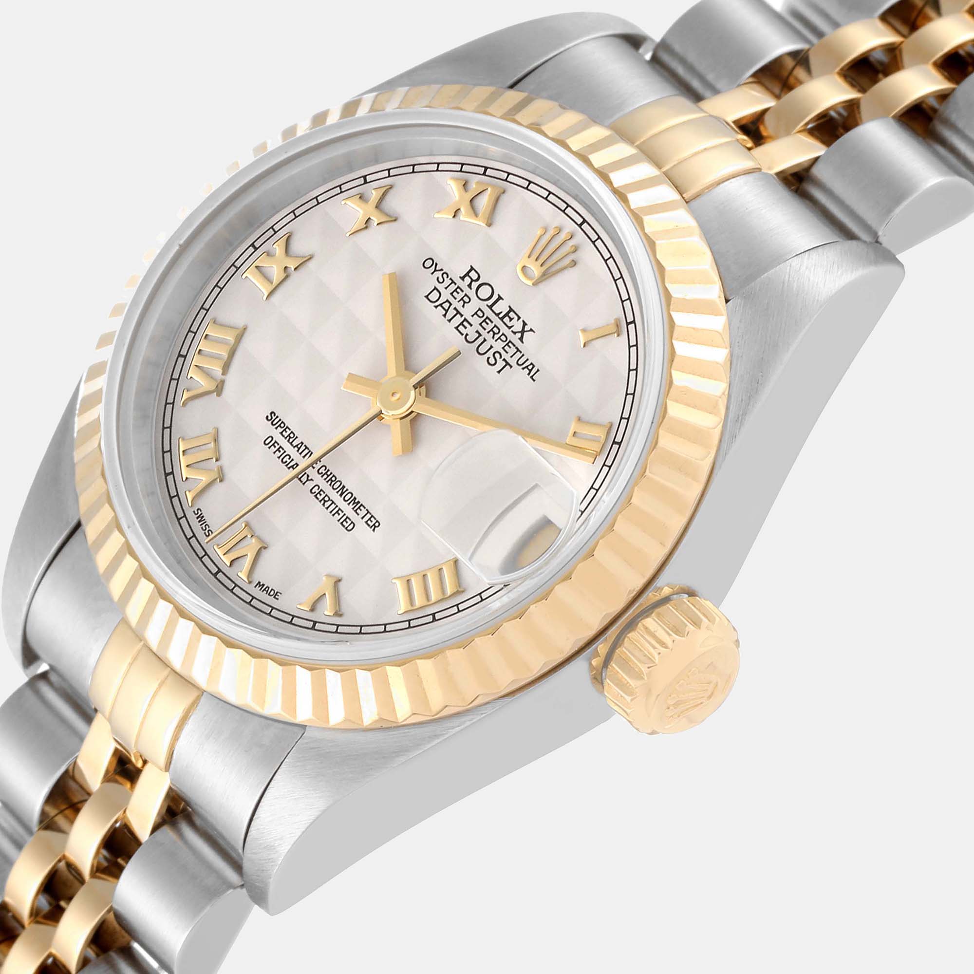 

Rolex Datejust Steel Yellow Gold Ivory Pyramid Dial Ladies Watch 69173 26 mm, White