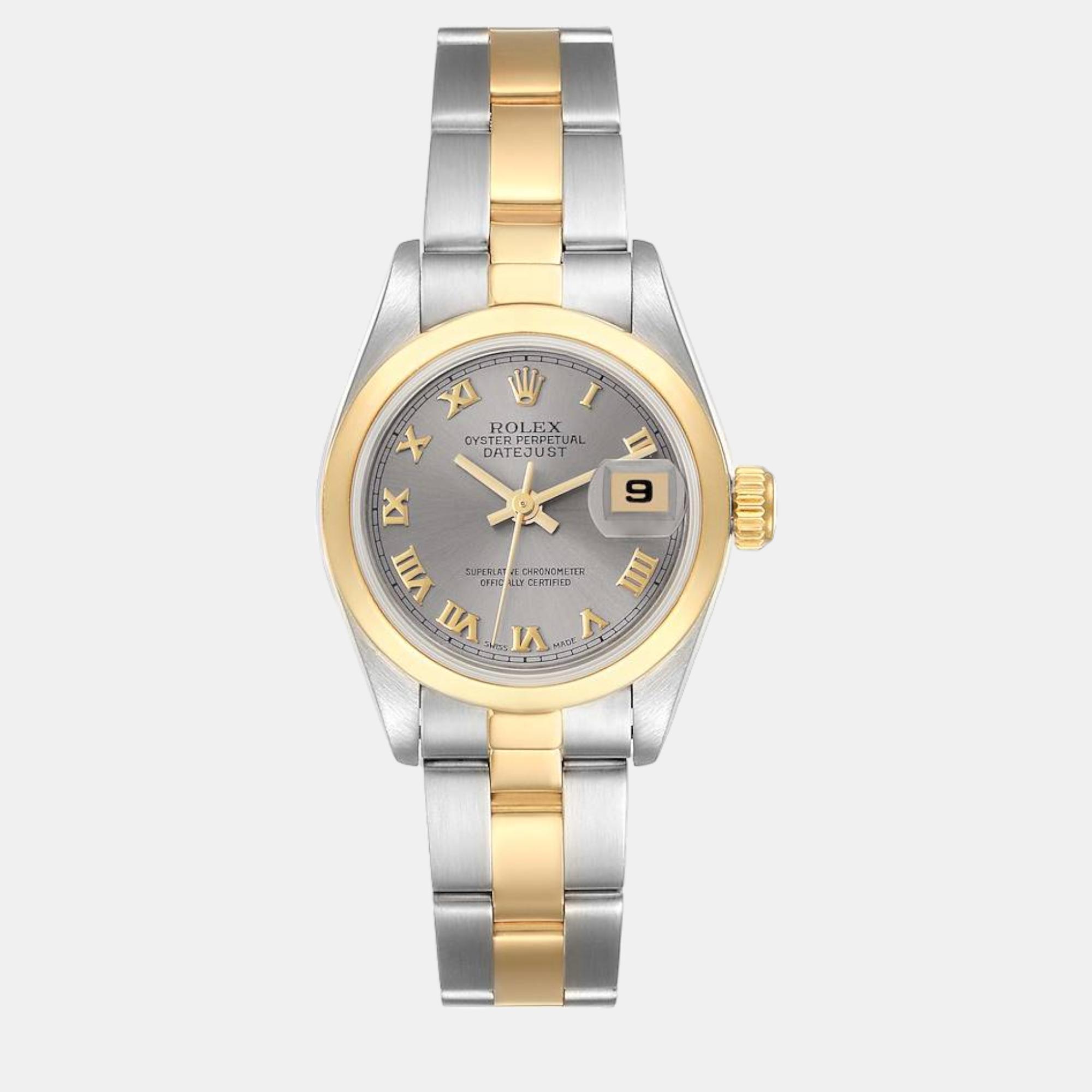 

Rolex Datejust Steel Yellow Gold Slate Roman Dial Ladies Watch 69163 26 mm, Grey