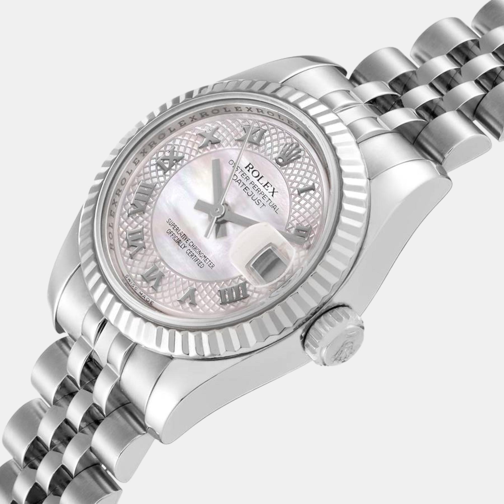 

Rolex Datejust Steel White Gold Decorated MOP Ladies Watch 179174 26 mm, Silver