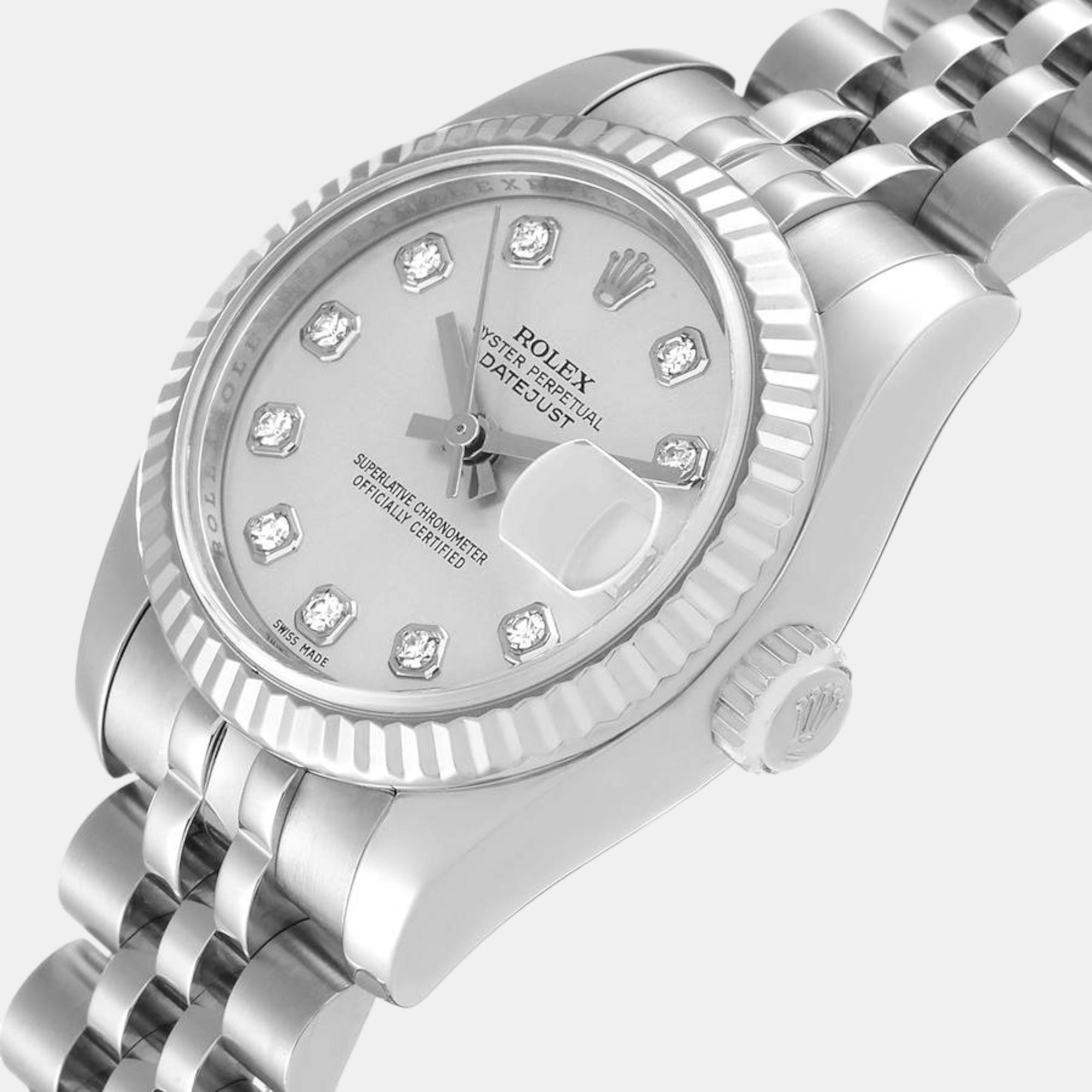 

Rolex Datejust Steel White Gold Diamond Dial Ladies Watch 179174 26 mm, Silver