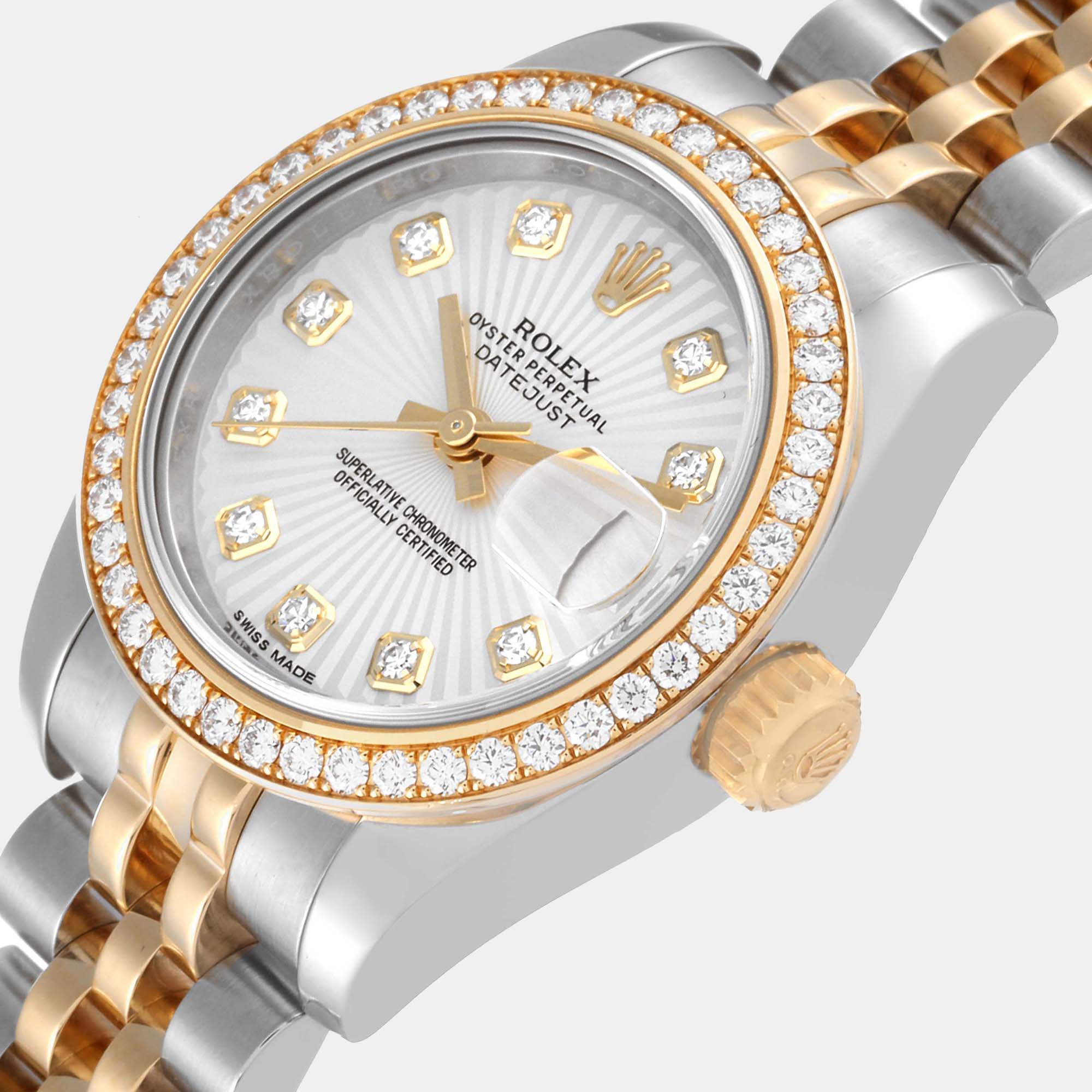 

Rolex Datejust Steel Yellow Gold Diamond Ladies Watch 179383 26 mm, Silver