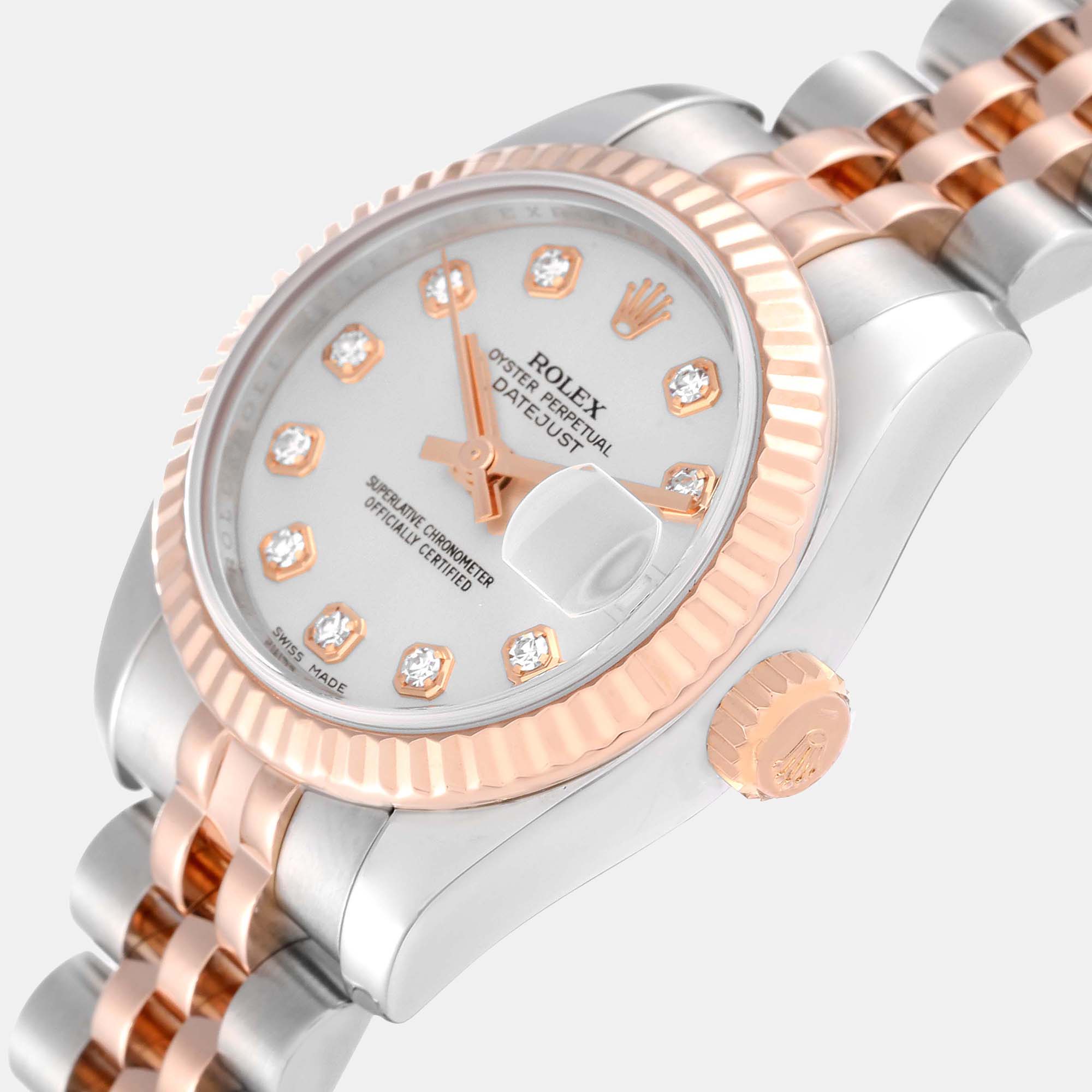 

Rolex Datejust Steel Rose Gold Silver Diamond Dial Ladies Watch 179171 26 mm