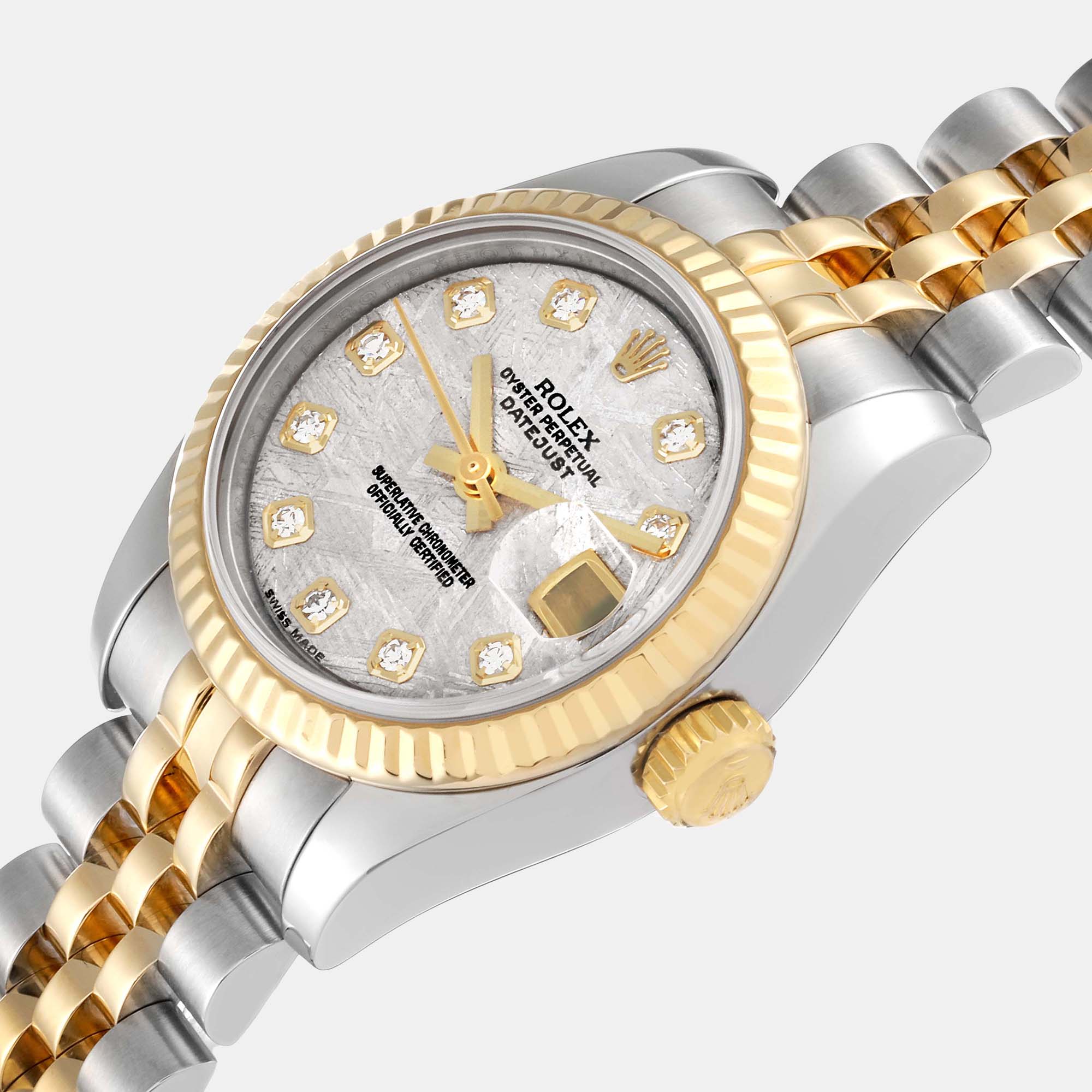 

Rolex Datejust Steel Yellow Gold Meteorite Diamond Dial Ladies Watch 179173 26 mm, Silver