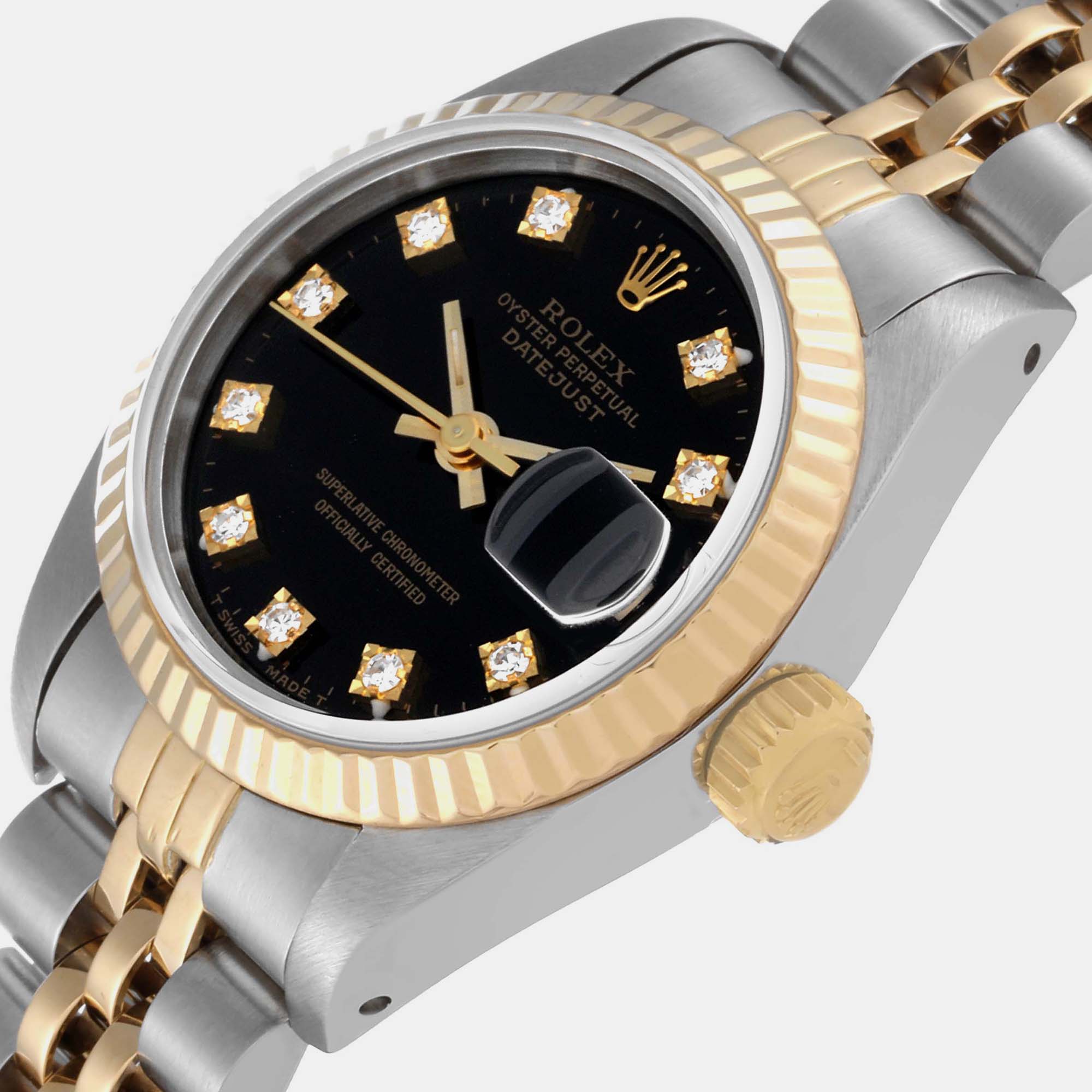

Rolex Datejust Black Diamond Dial Steel Yellow Gold Ladies Watch 69173 26 mm
