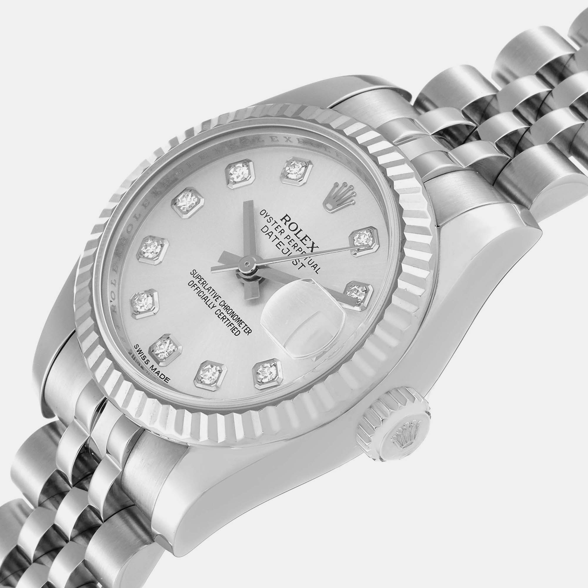 

Rolex Datejust Steel White Gold Diamond Dial Ladies Watch 179174 26 mm, Silver