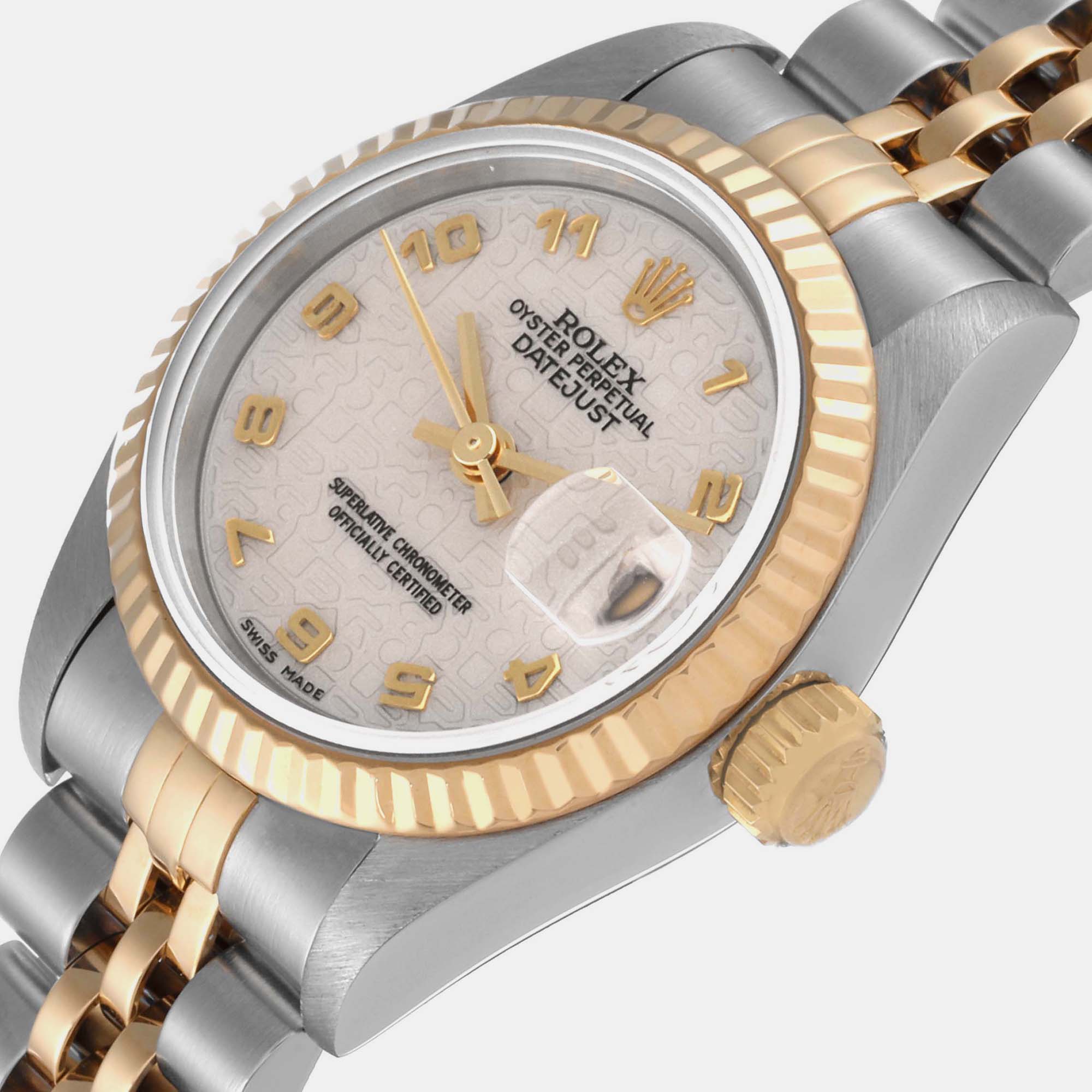 

Rolex Datejust Steel Yellow Gold Ivory Anniversary Dial Ladies Watch 69173 26 mm, Silver