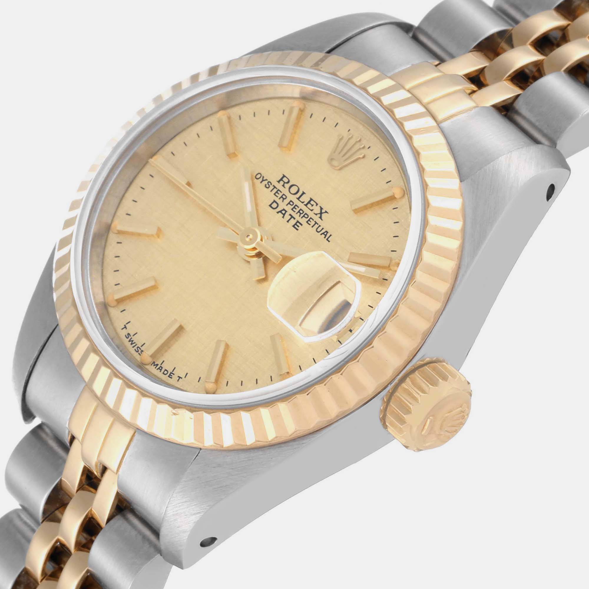 

Rolex Datejust Steel Yellow Gold Champagne Linen Dial Ladies Watch 69173 26 mm