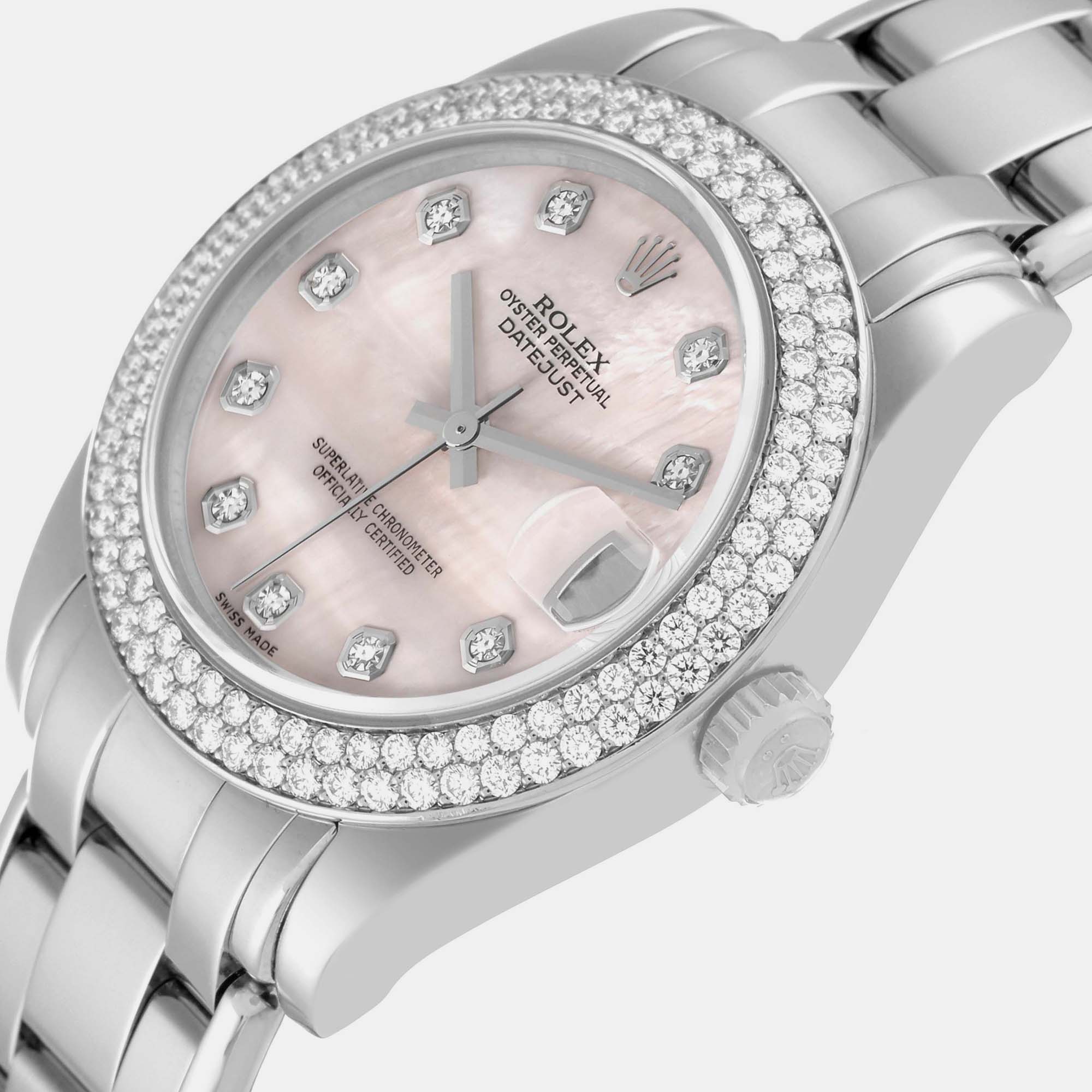 

Rolex Pearlmaster 34 White Gold Diamond MOP Dial Ladies Watch 81339 34 mm, Pink