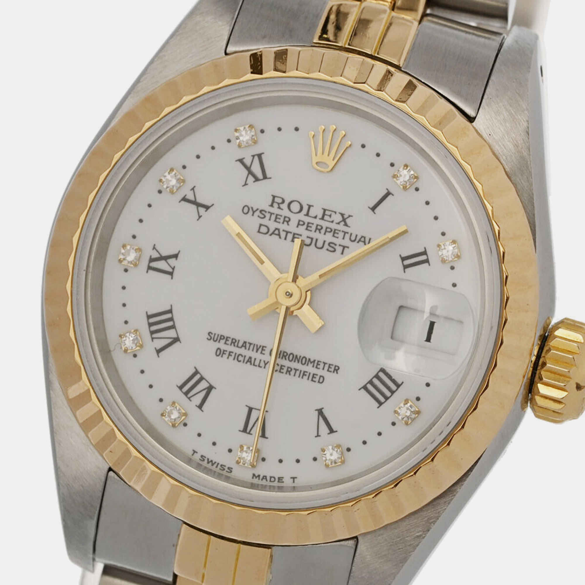 

Rolex White Diamond 18k Yellow Gold And Stainless Steel Datejust 69173 Automatic Women's Wristwatch 26 mm