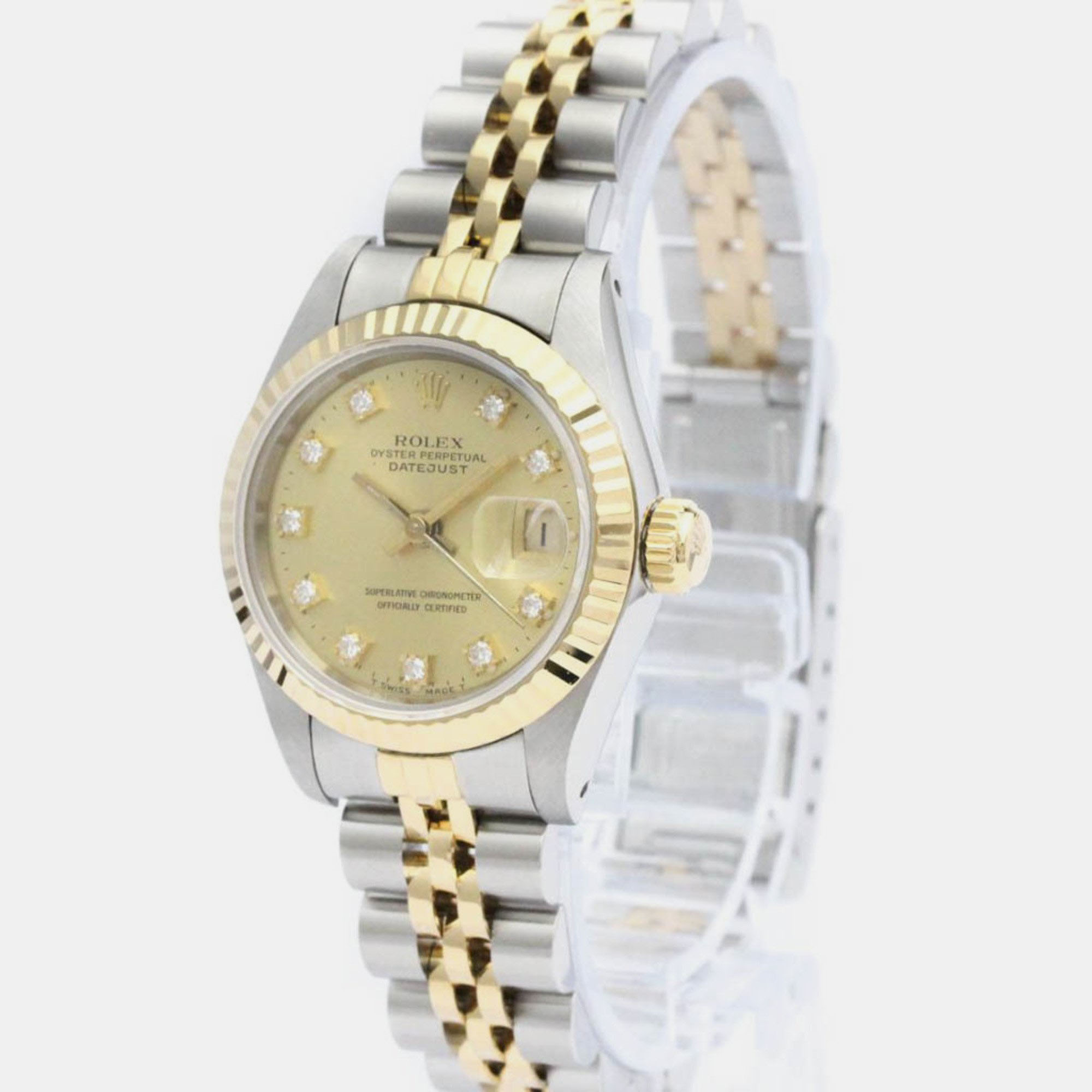 

Rolex Champagne Diamond 18k Yellow Gold And Stainless Steel Datejust 69173 Automatic Women's Wristwatch 26 mm