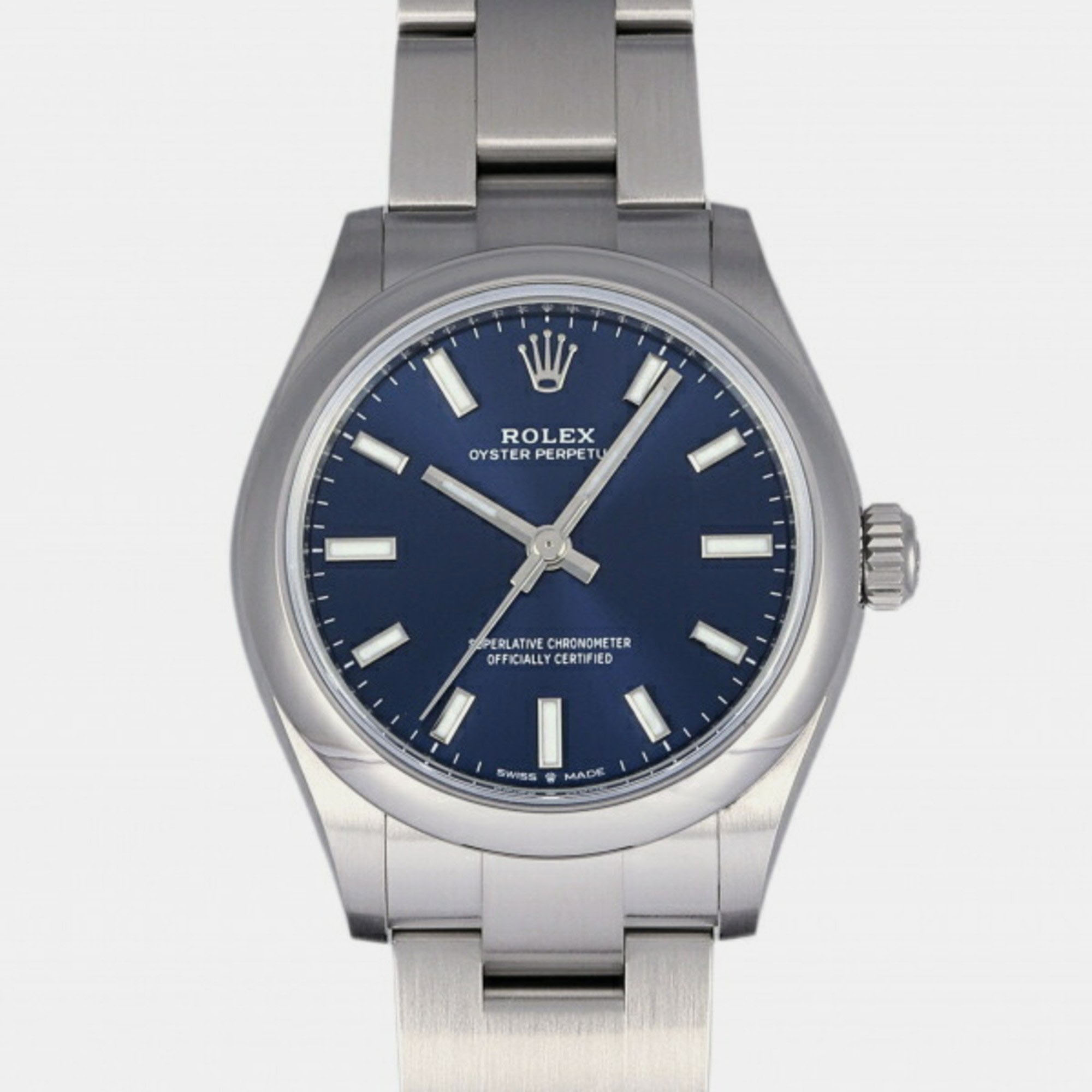 Pre-owned Rolex Blue Stainless Steel Oyster Perpetual 277200 Automatic Women's Wristwatch 30 Mm