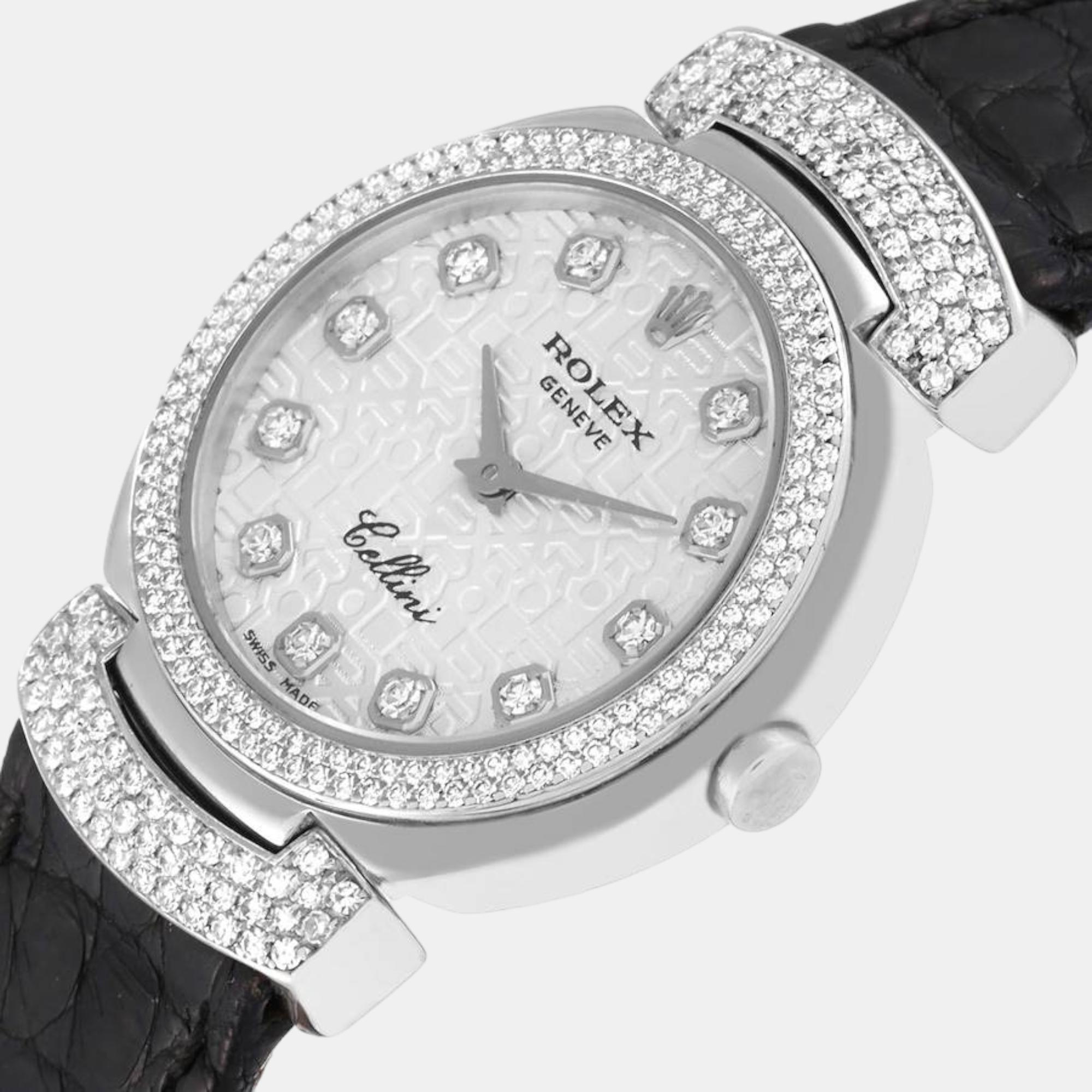 

Rolex Cellini Cellissima  White Gold Diamond Ladies Watch 6673, Silver