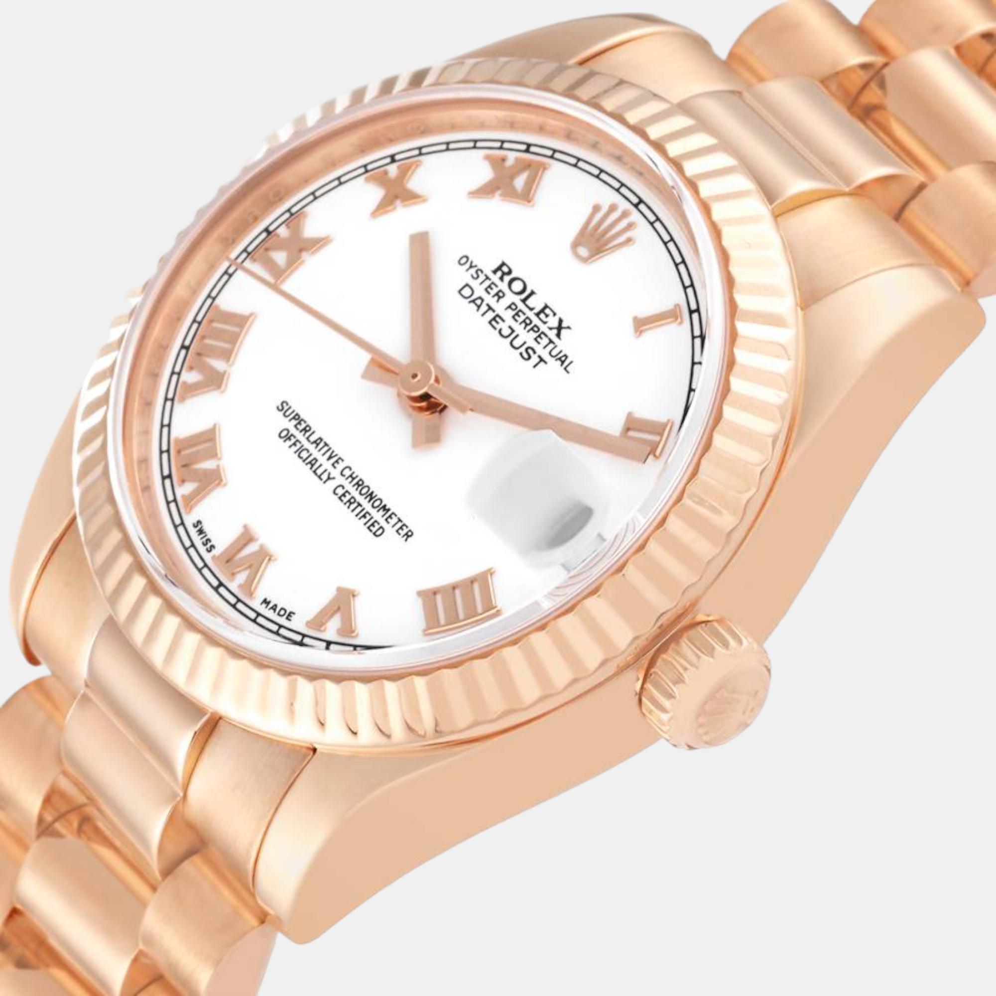 

Rolex President Datejust Midsize 31 Rose Gold Ladies Watch 178275, White