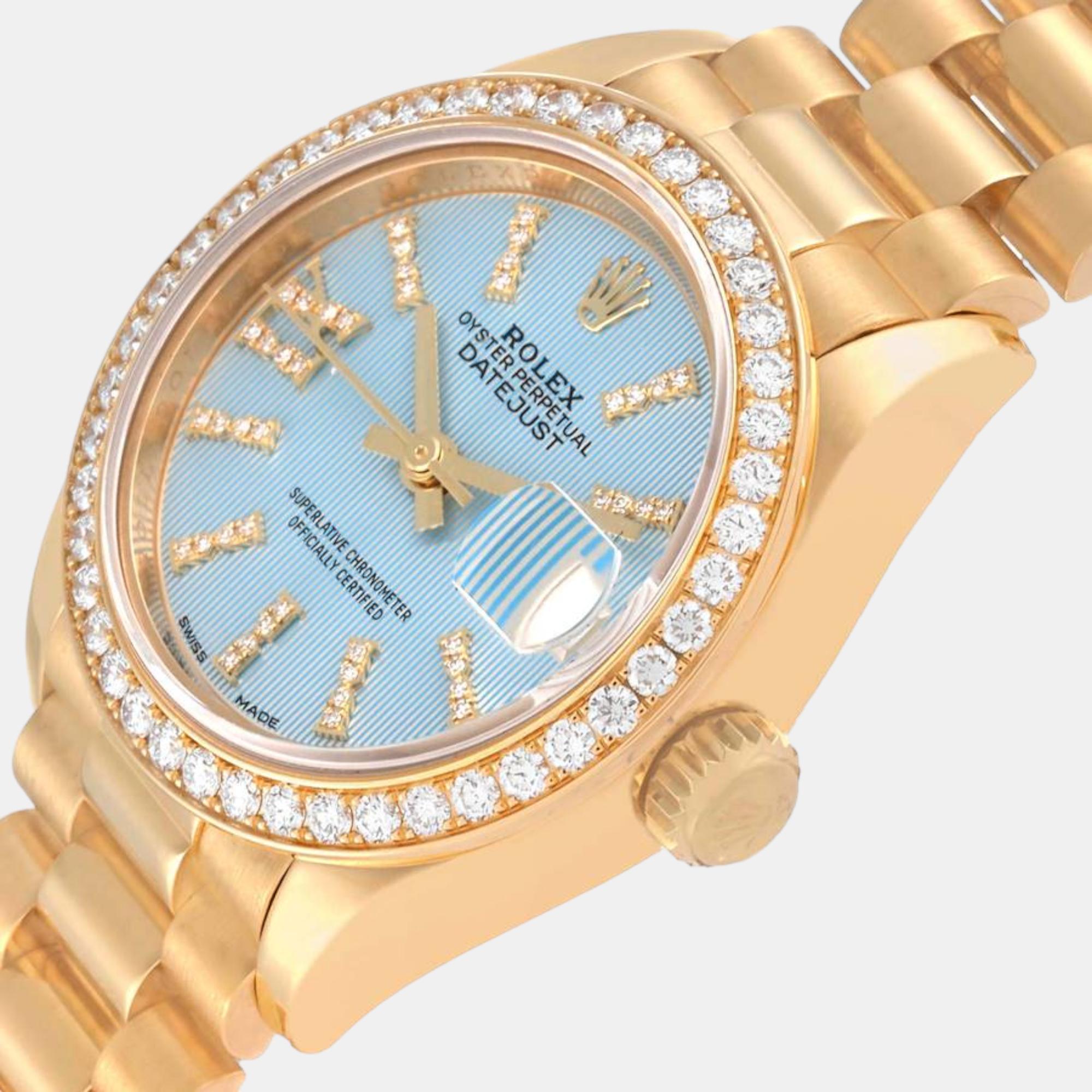 

Rolex Datejust President Yellow Gold Diamond Bezel Ladies Watch 279138, Blue