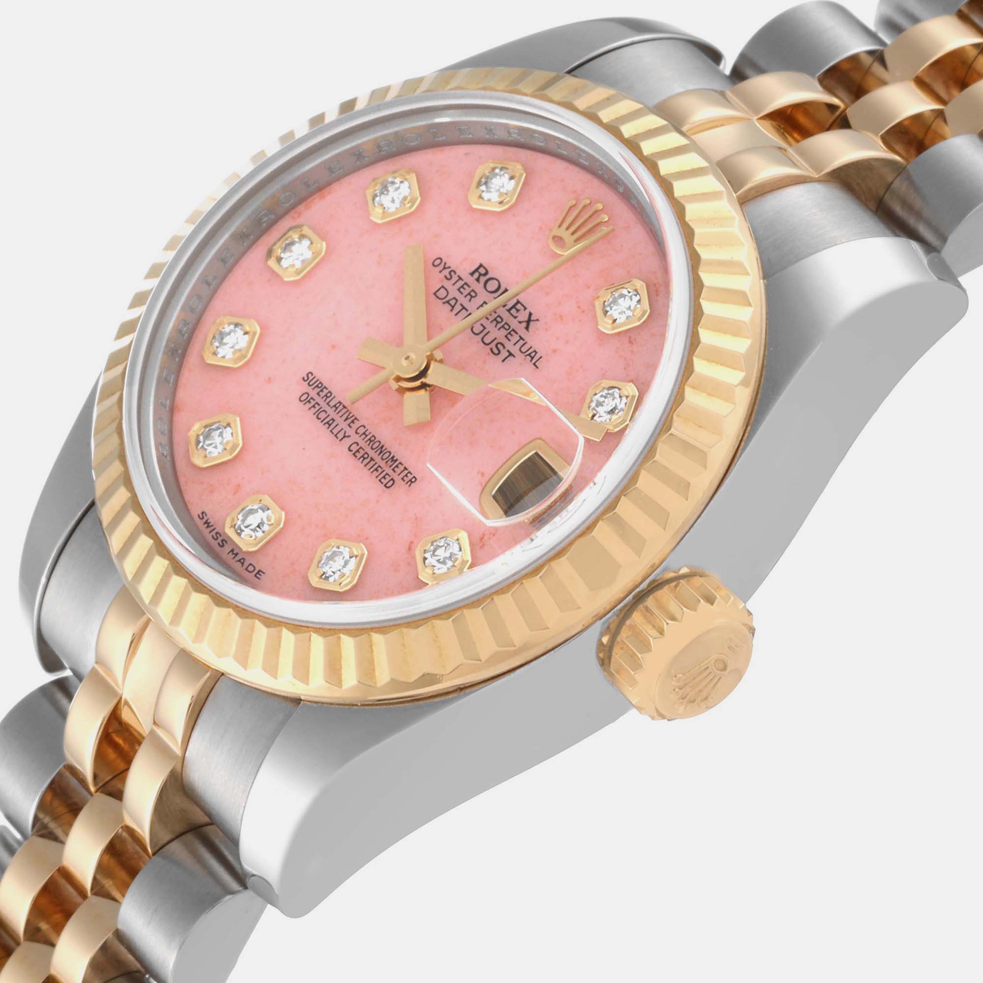 

Rolex Datejust Steel Yellow Gold Coral Diamond Dial Ladies Watch 179173 26 mm, Pink