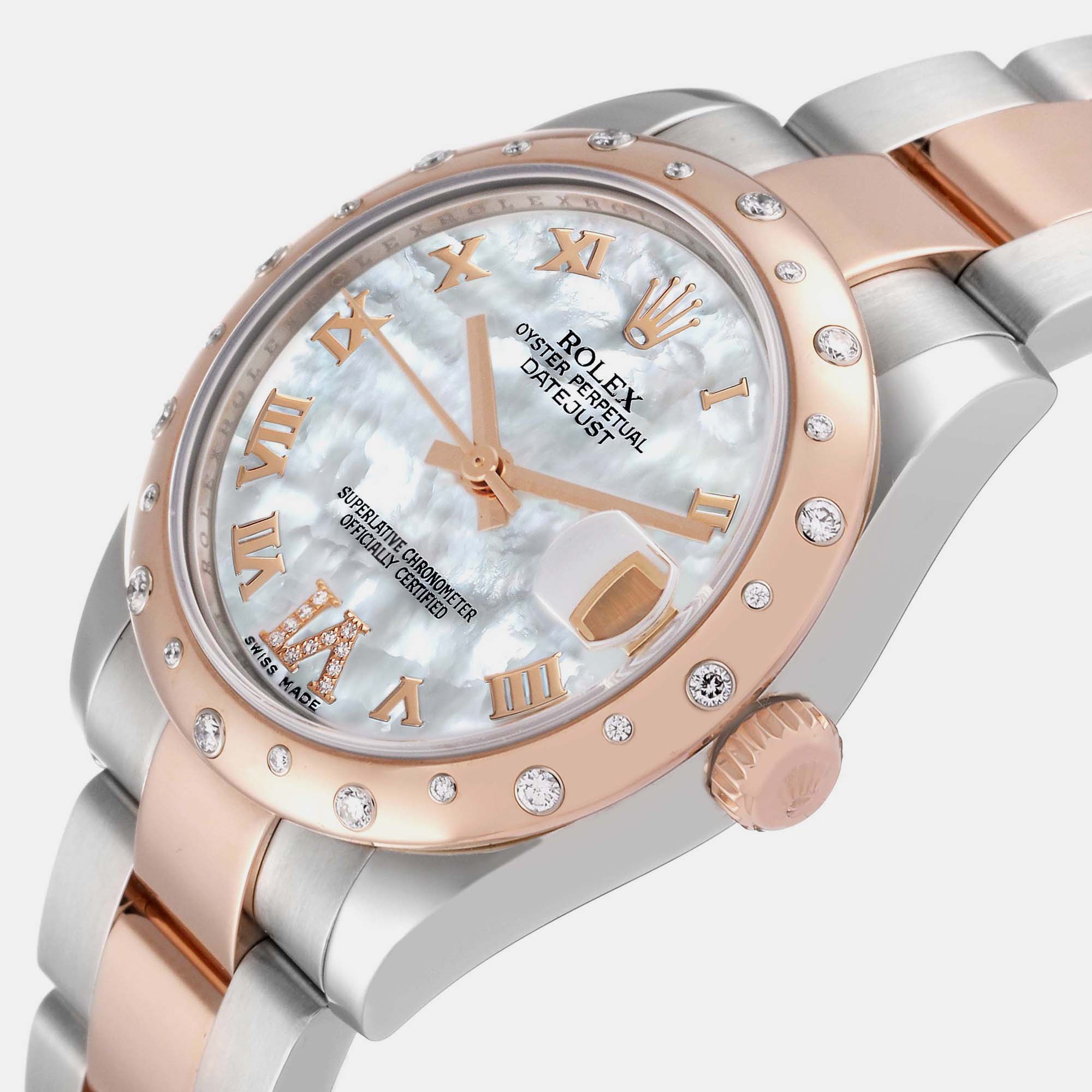 

Rolex Datejust 31 Midsize Steel Rose Gold Diamond Ladies Watch 178341 31 mm, Pink