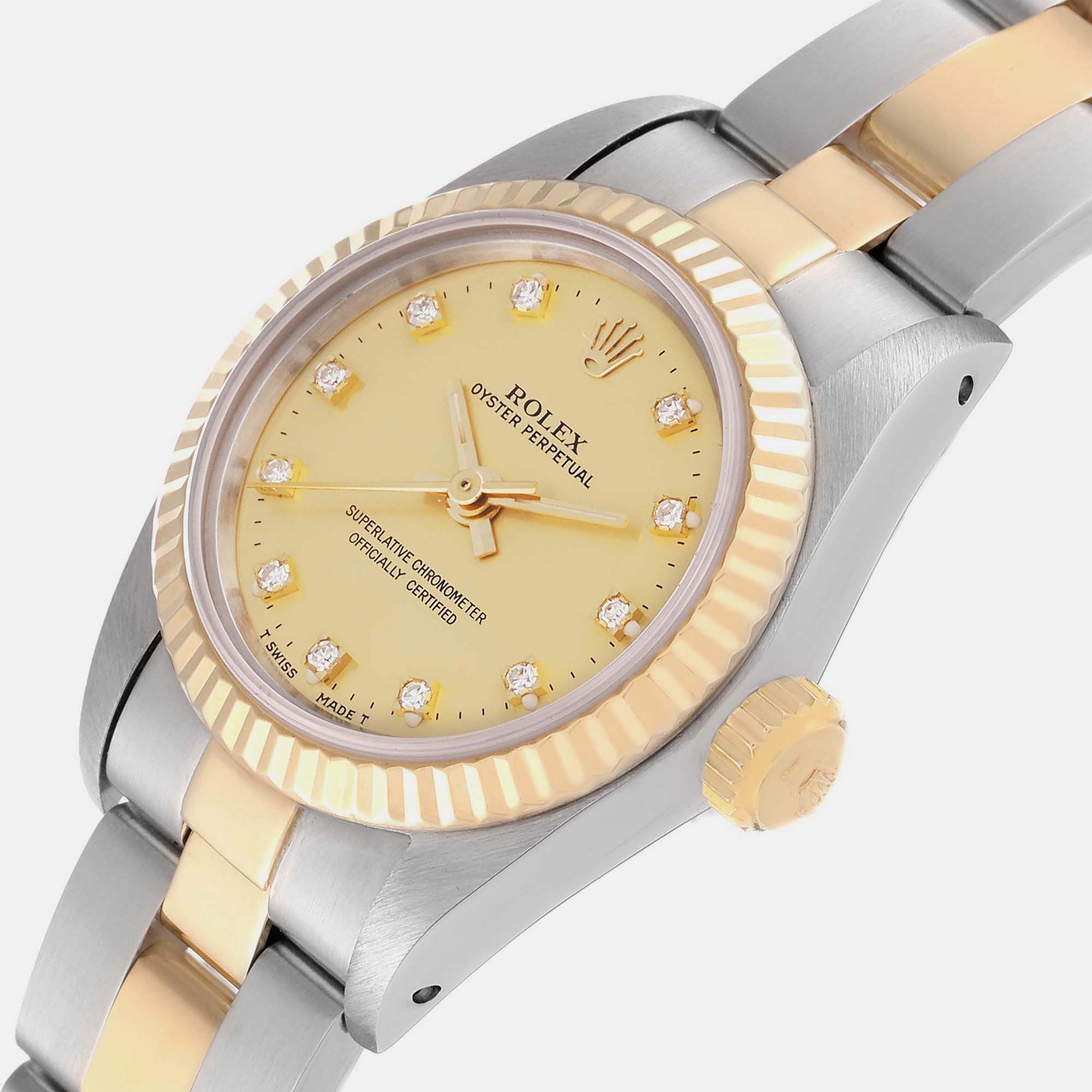 

Rolex Oyster Perpetual Steel Yellow Gold Diamond Dial Ladies Watch 67193 24 mm