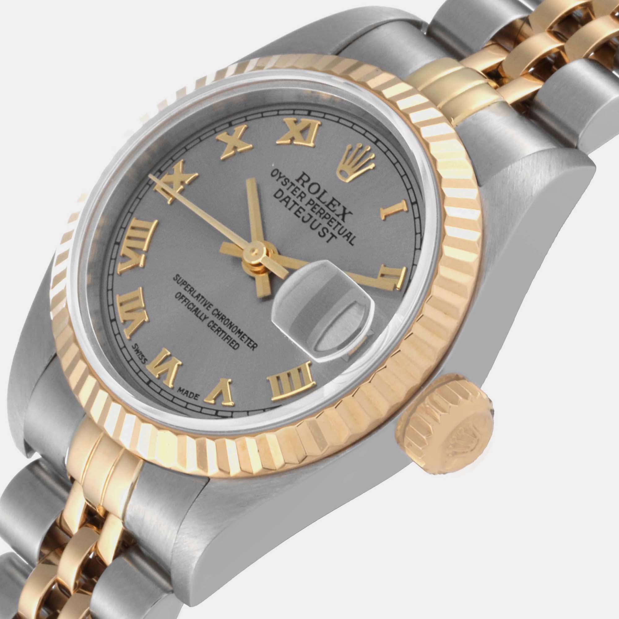 

Rolex Datejust Steel Yellow Gold Slate Roman Dial Ladies Watch 79173 26 mm, Grey