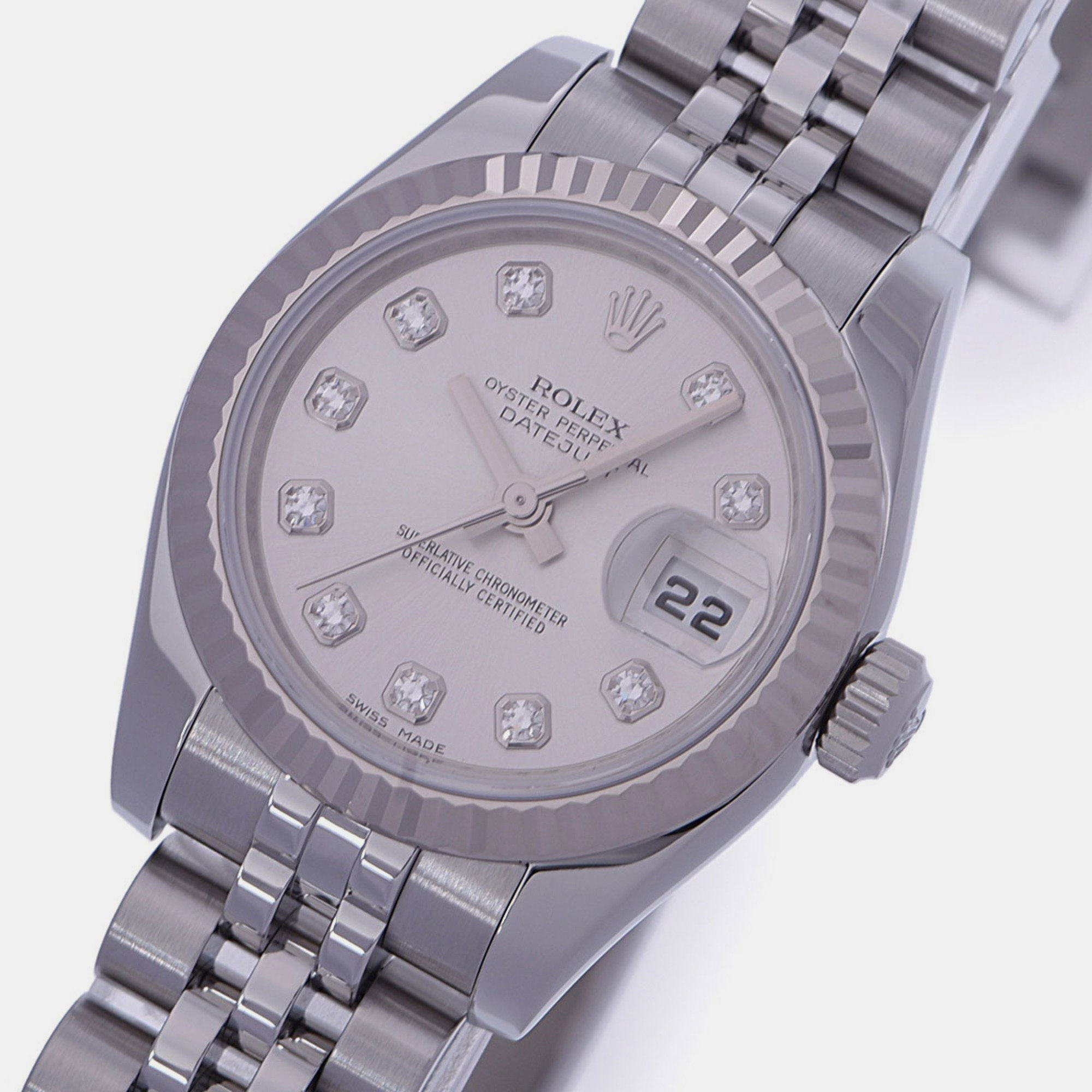 

Rolex Silver Diamond 18k White Gold And Stainless Steel Datejust 179174 Automatic Women's Wristwatch 26 mm