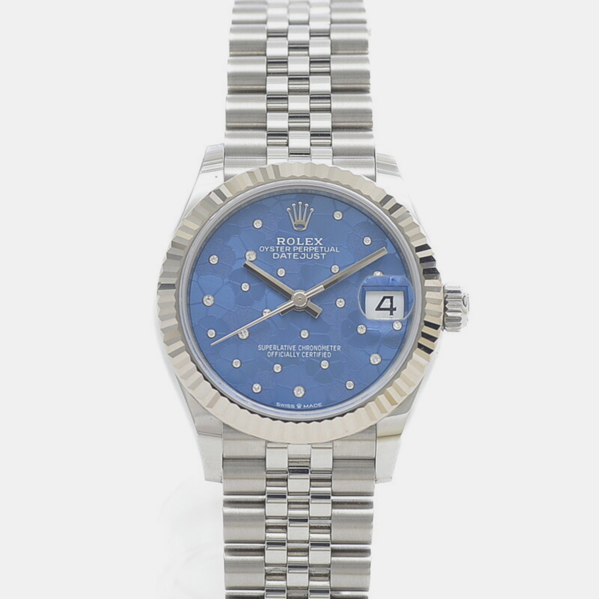 Pre-owned Rolex Blue 18k White Gold And Stainless Steel Datejust 278274 Automatic Women's Wristwatch 31 Mm