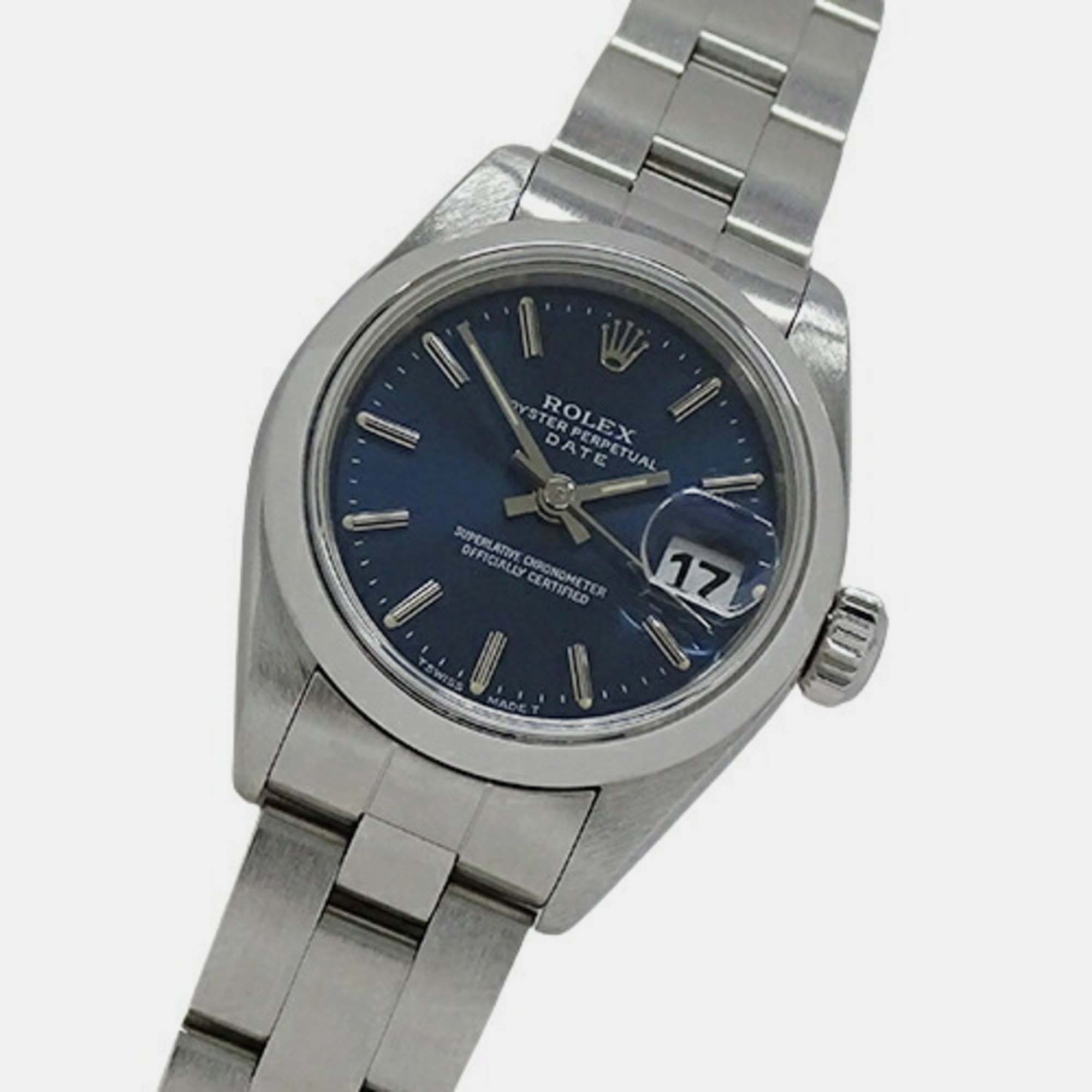 

Rolex Blue Stainless Steel Oyster Perpetual 69160 Automatic Women's Wristwatch 26 mm