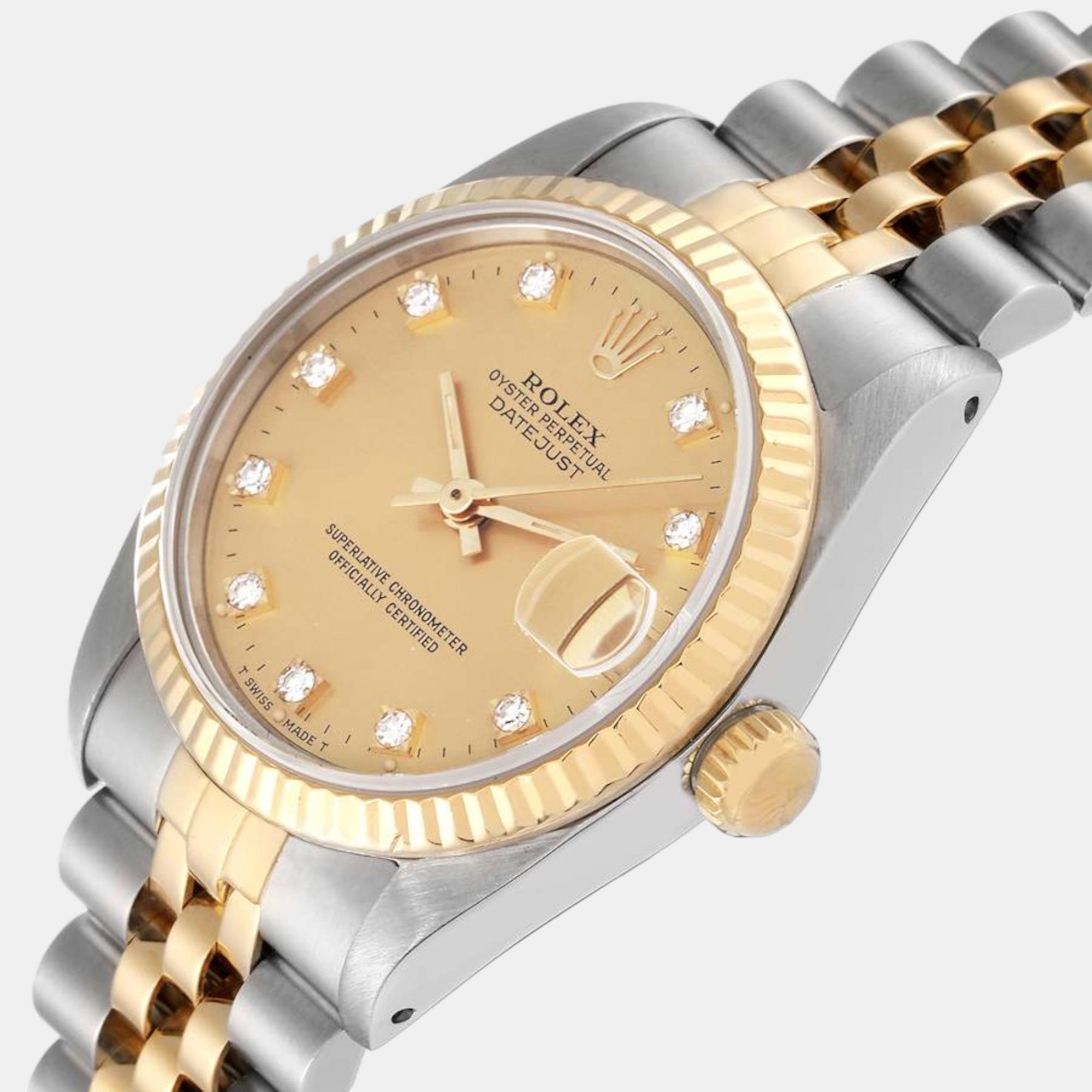 

Rolex Datejust Midsize Steel Yellow Gold Diamond Dial Ladies Watch 68273 31 mm