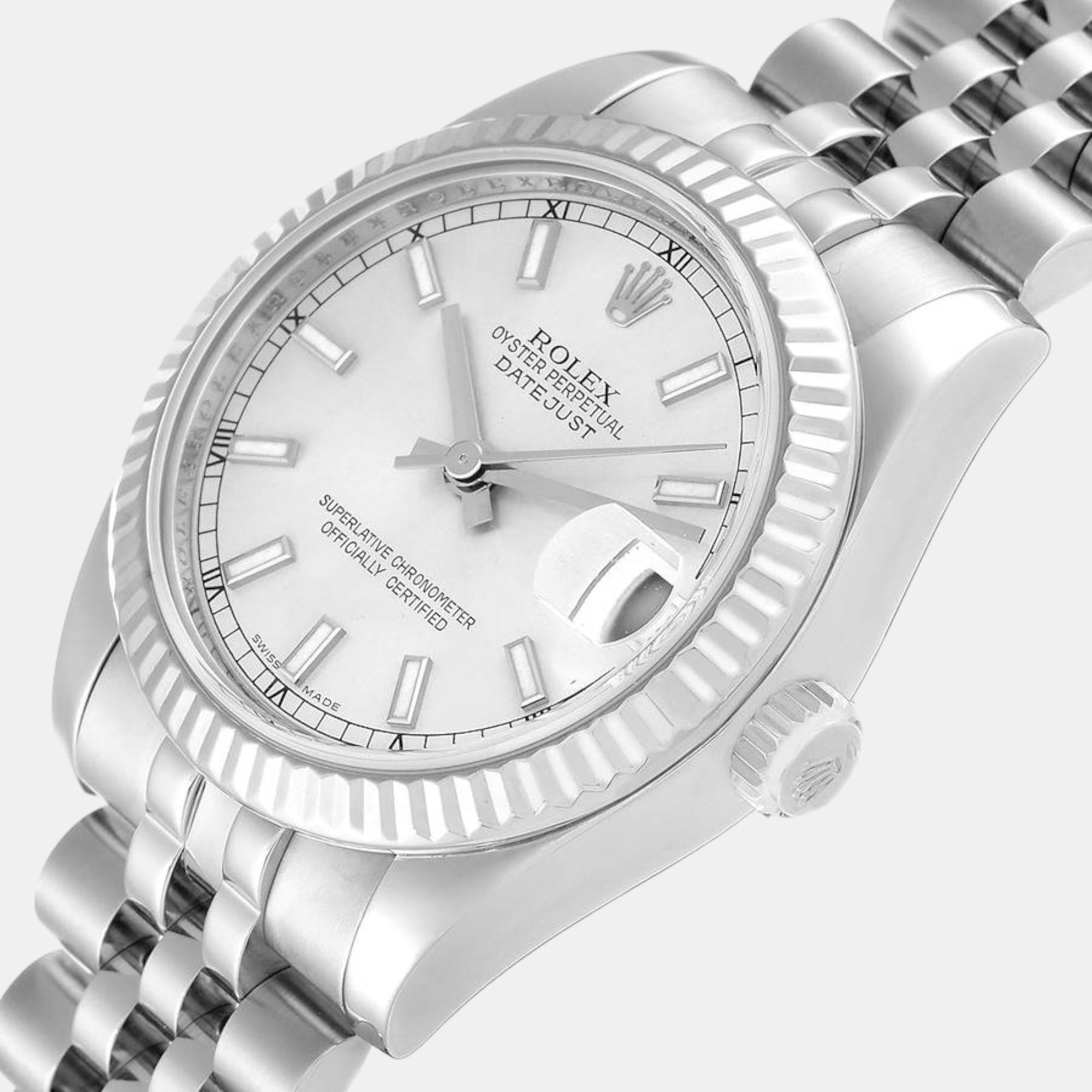 

Rolex Datejust Midsize Steel White Gold Silver Dial Ladies Watch 178274 31 mm