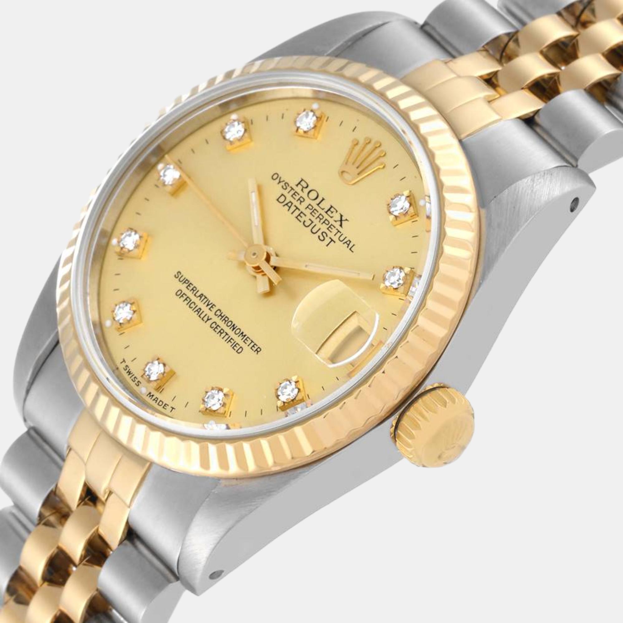 

Rolex Datejust Midsize Steel Yellow Gold Diamond Dial Ladies Watch 68273 31 mm