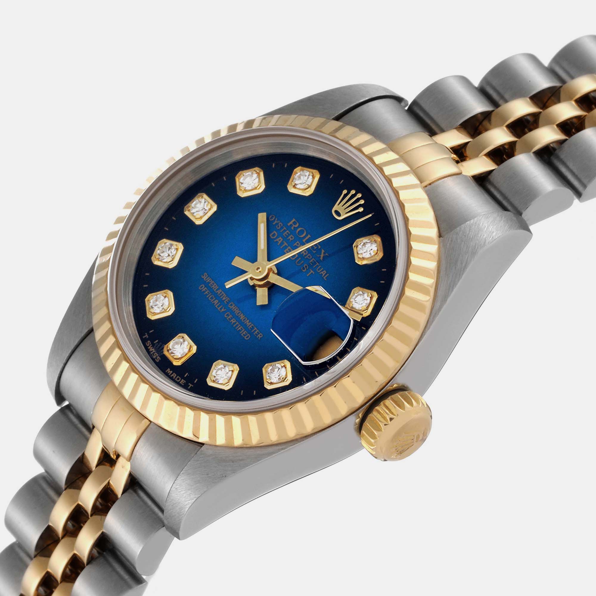 

Rolex Datejust Blue Vignette Diamond Dial Steel Yellow Gold Ladies Watch 69173 26 mm