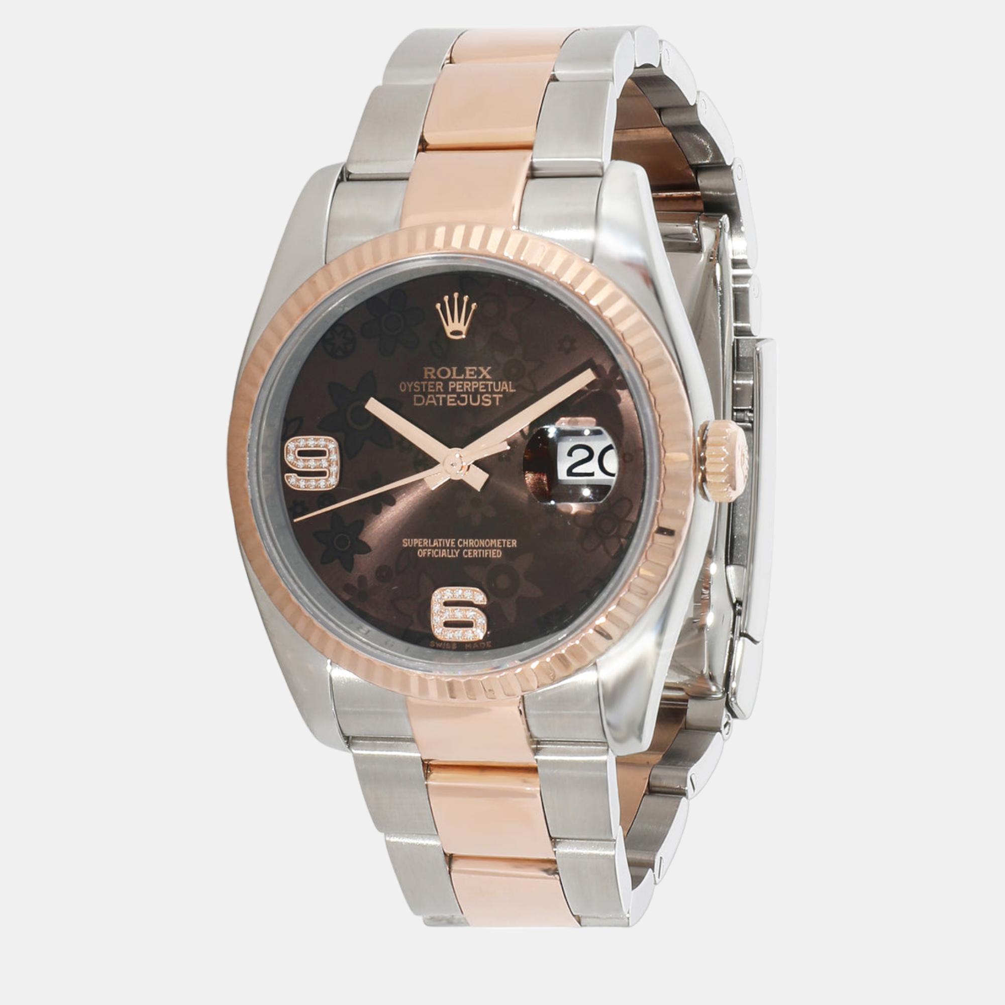 

Rolex Brown 18k Rose Gold And Stainless Steel Datejust 116231 Automatic Women's Wristwatch 36 mm