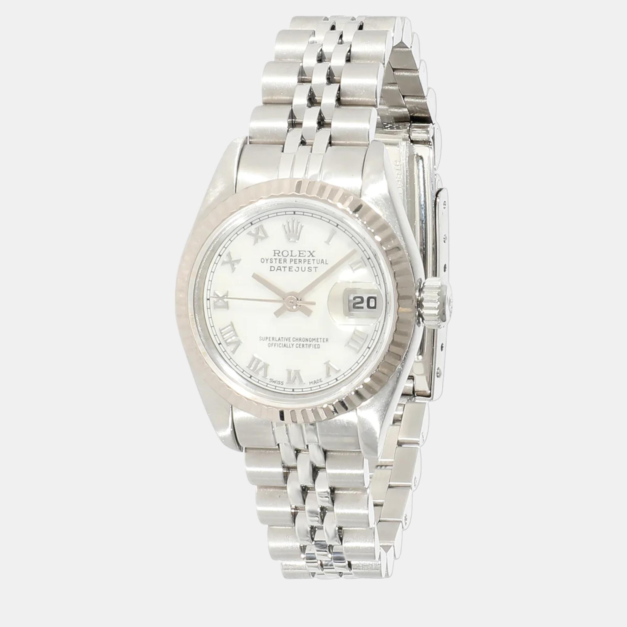 

Rolex White 18K White Gold And Stainless Steel Datejust 69174 Automatic Women's Wristwatch 26 mm