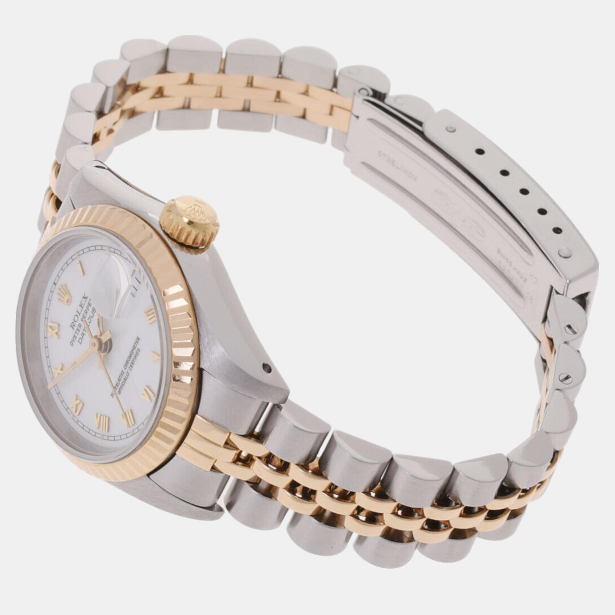 

Rolex White 18k Yellow Gold And Stainless Steel Datejust 69173 Automatic Women's Wristwatch 26 mm