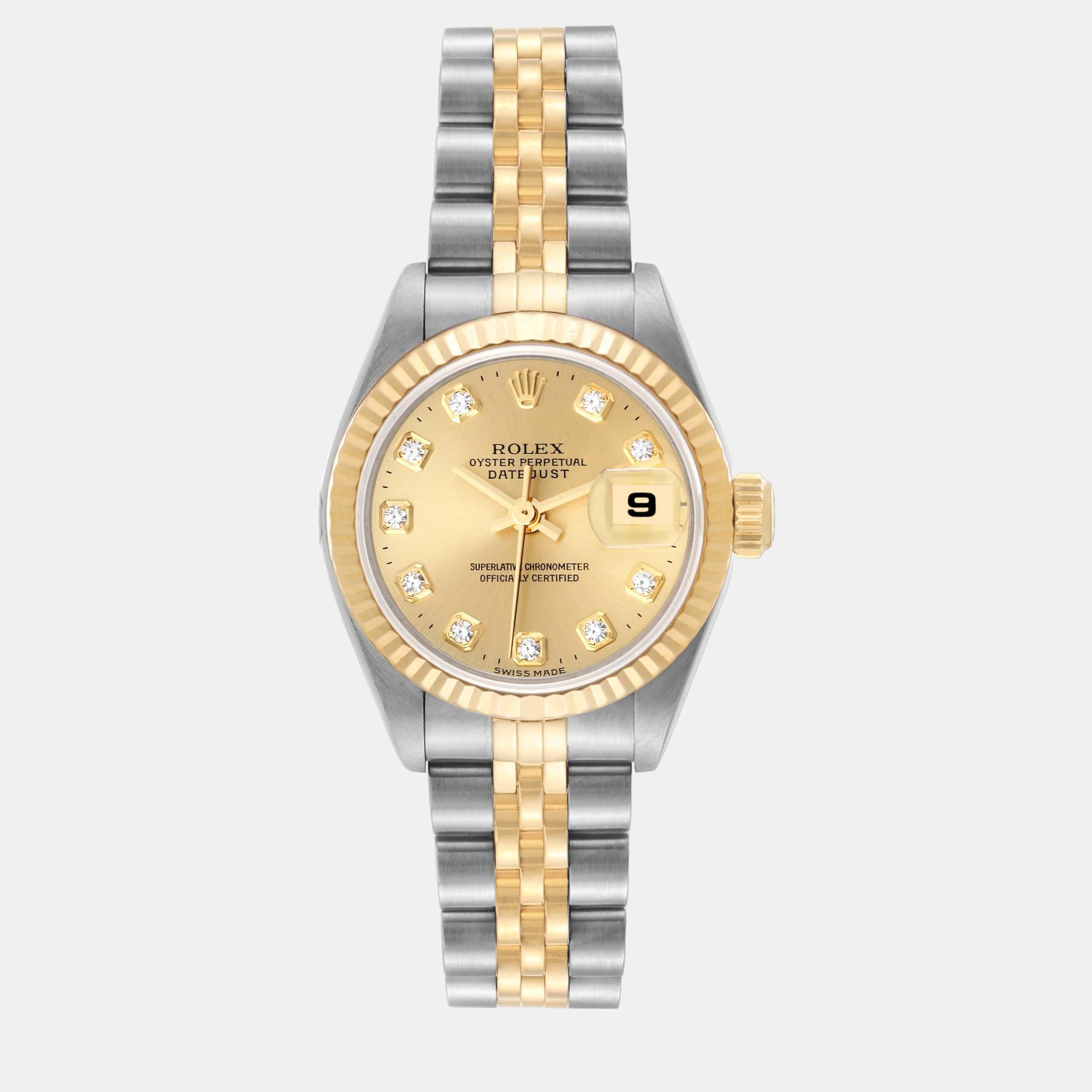 Pre-owned Rolex Datejust Steel Yellow Gold Diamond Dial Ladies Watch 69173 26 Mm