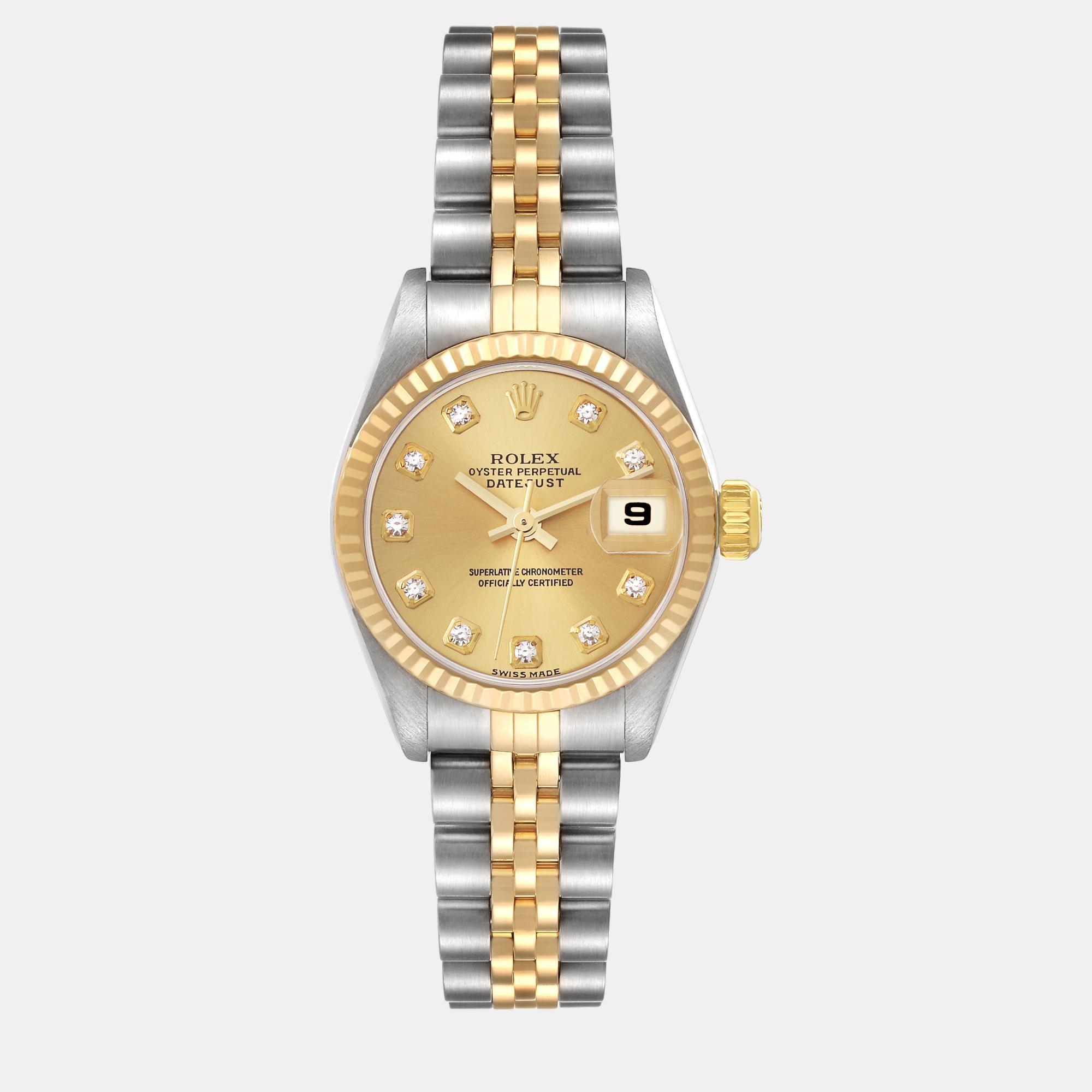 Pre-owned Rolex Datejust Steel Yellow Gold Diamond Dial Ladies Watch 79173 26 Mm