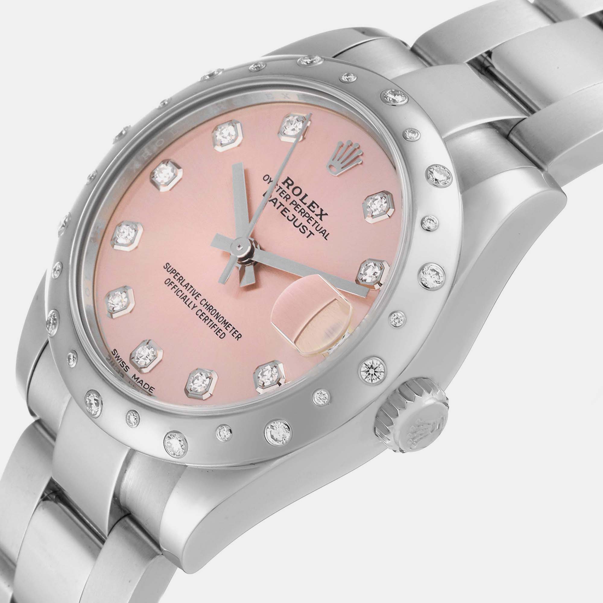 

Rolex Datejust Midsize 31 Steel Pink Dial Diamond Ladies Watch 178344 31 mm