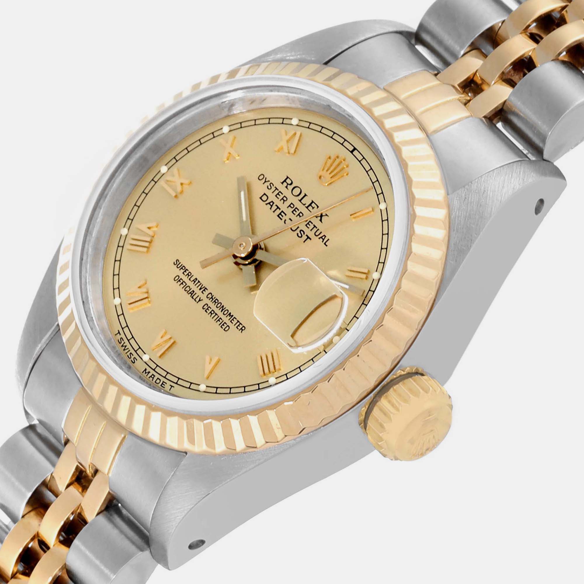 

Rolex Datejust Steel Yellow Gold Champagne Roman Dial Ladies Watch 69173 26 mm