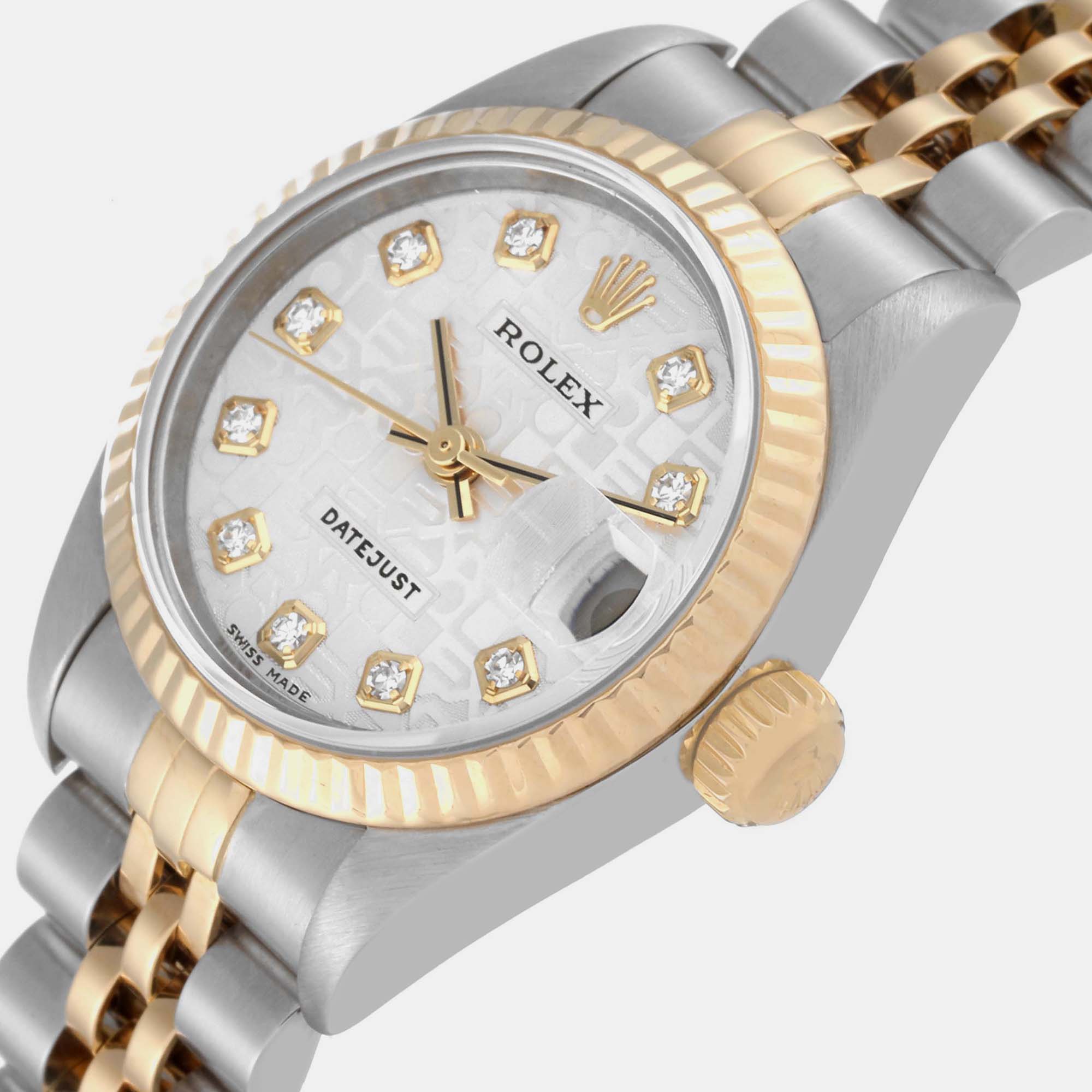 

Rolex Datejust Steel Yellow Gold Anniversary Diamond Dial Ladies Watch 79173 26 mm, Silver