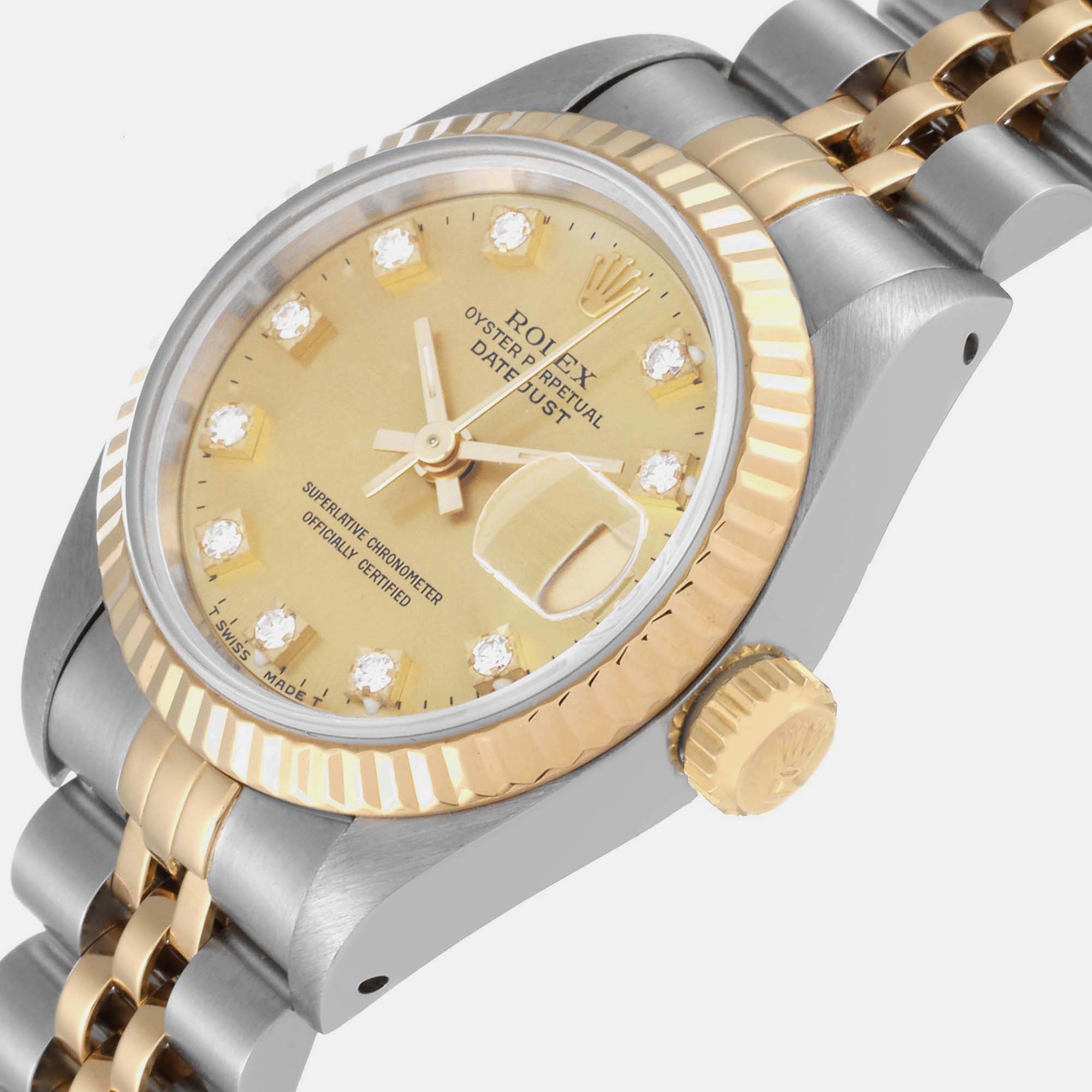 

Rolex Datejust Steel Yellow Gold Champagne Diamond Dial Ladies Watch 69173 26 mm