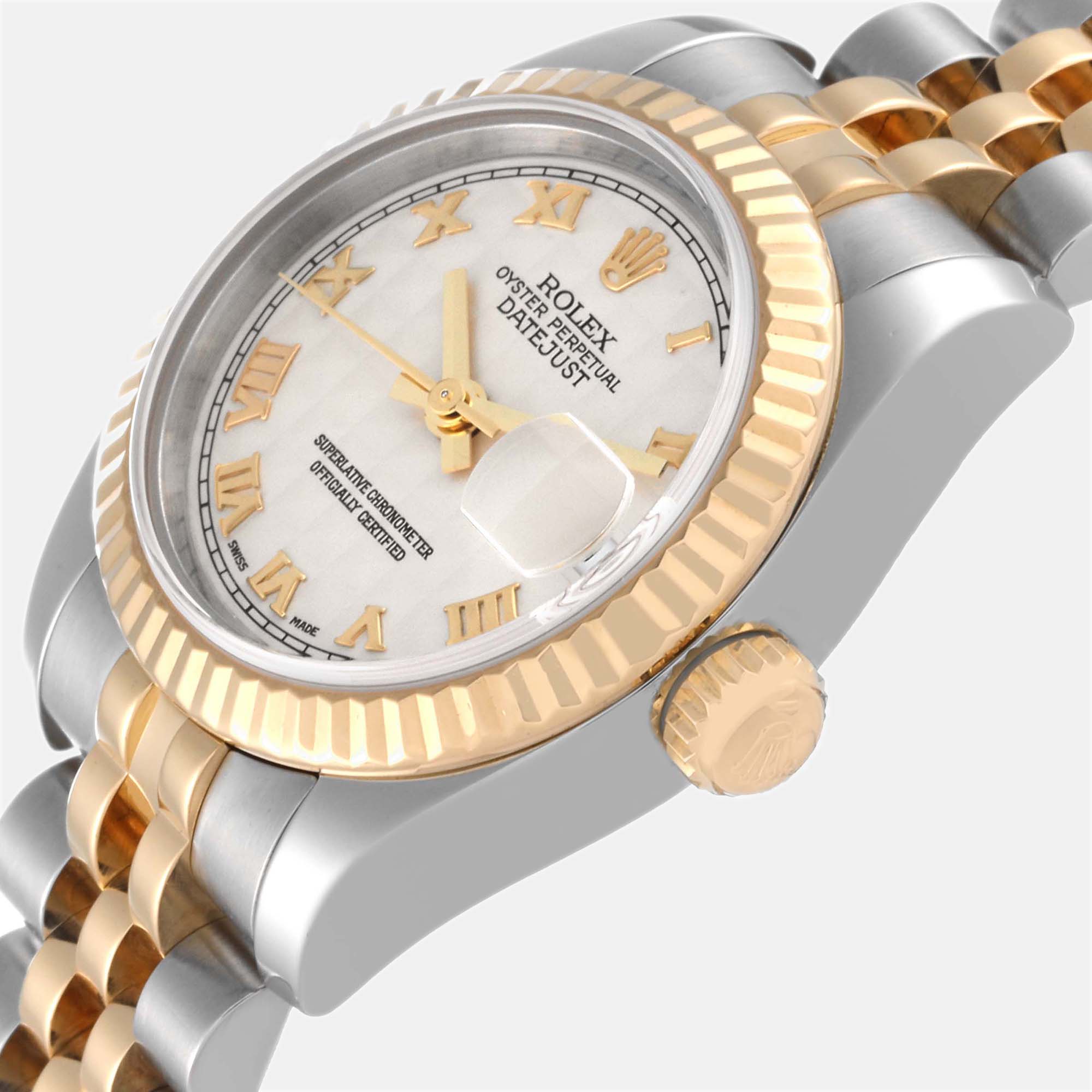 

Rolex Datejust Steel Yellow Gold Ivory Pyramid Dial Ladies Watch 179173 26 mm, Grey