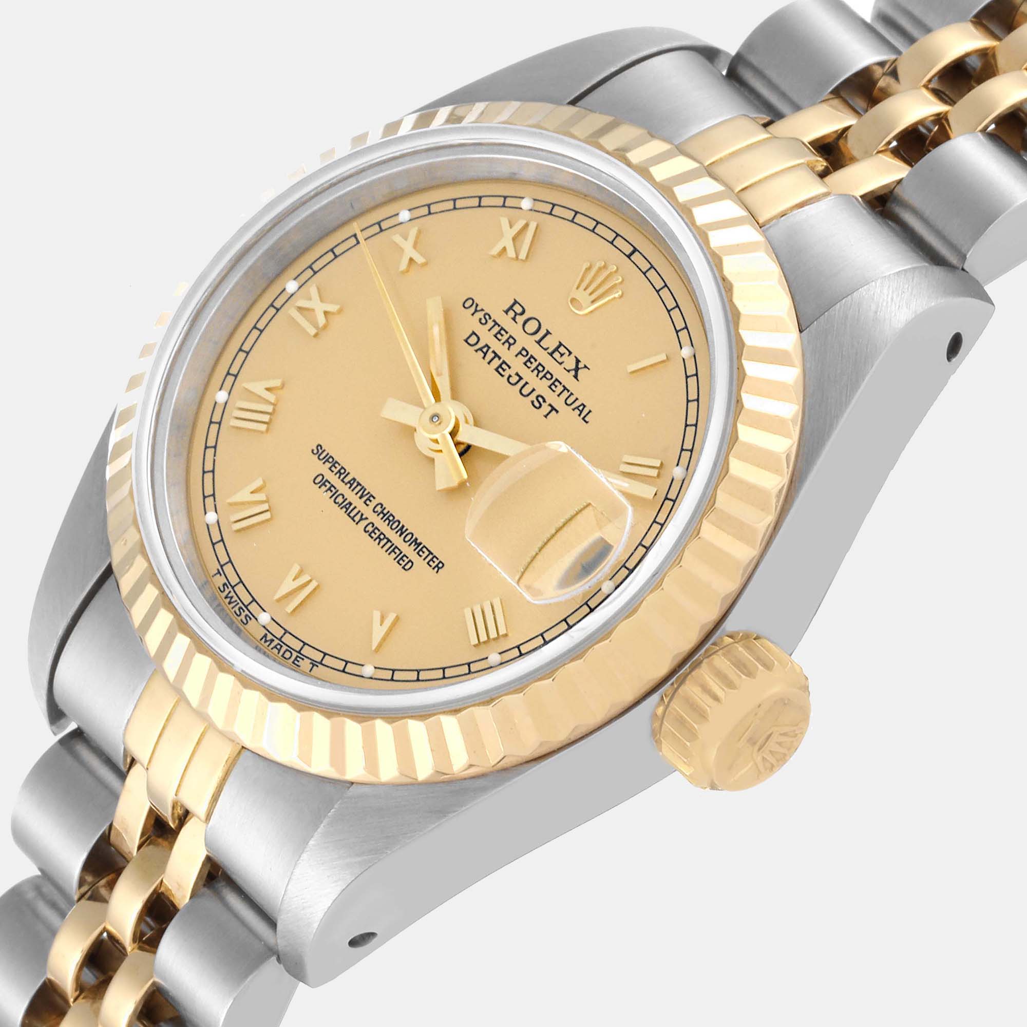 

Rolex Datejust Steel Yellow Gold Champagne Roman Dial Ladies Watch 69173 26 mm